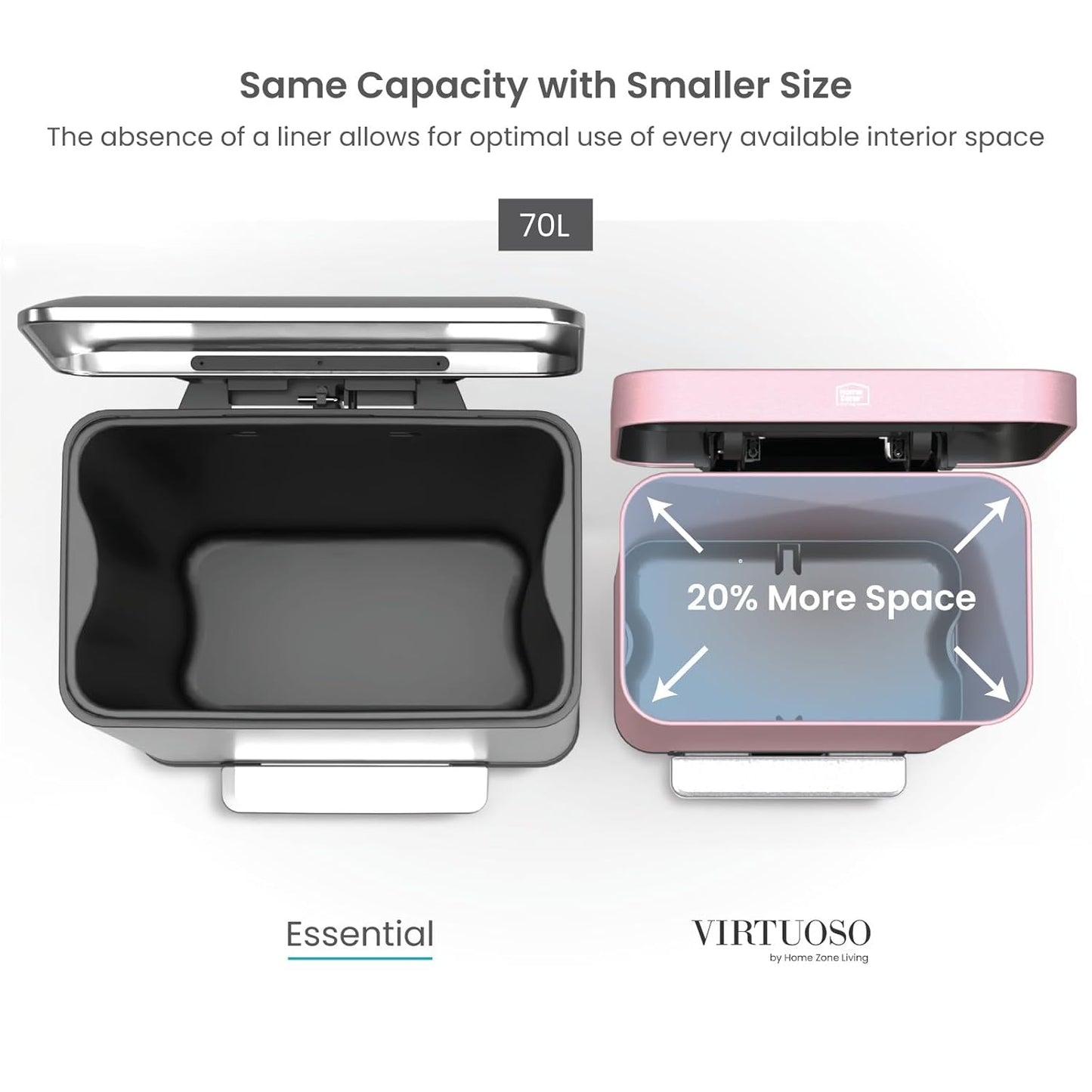 Home Zone Living 18.5 Gallon Large Stainless Steel Trash Can with Slow Closing Lid and Wide Opening, Virtuoso Collection, Pink