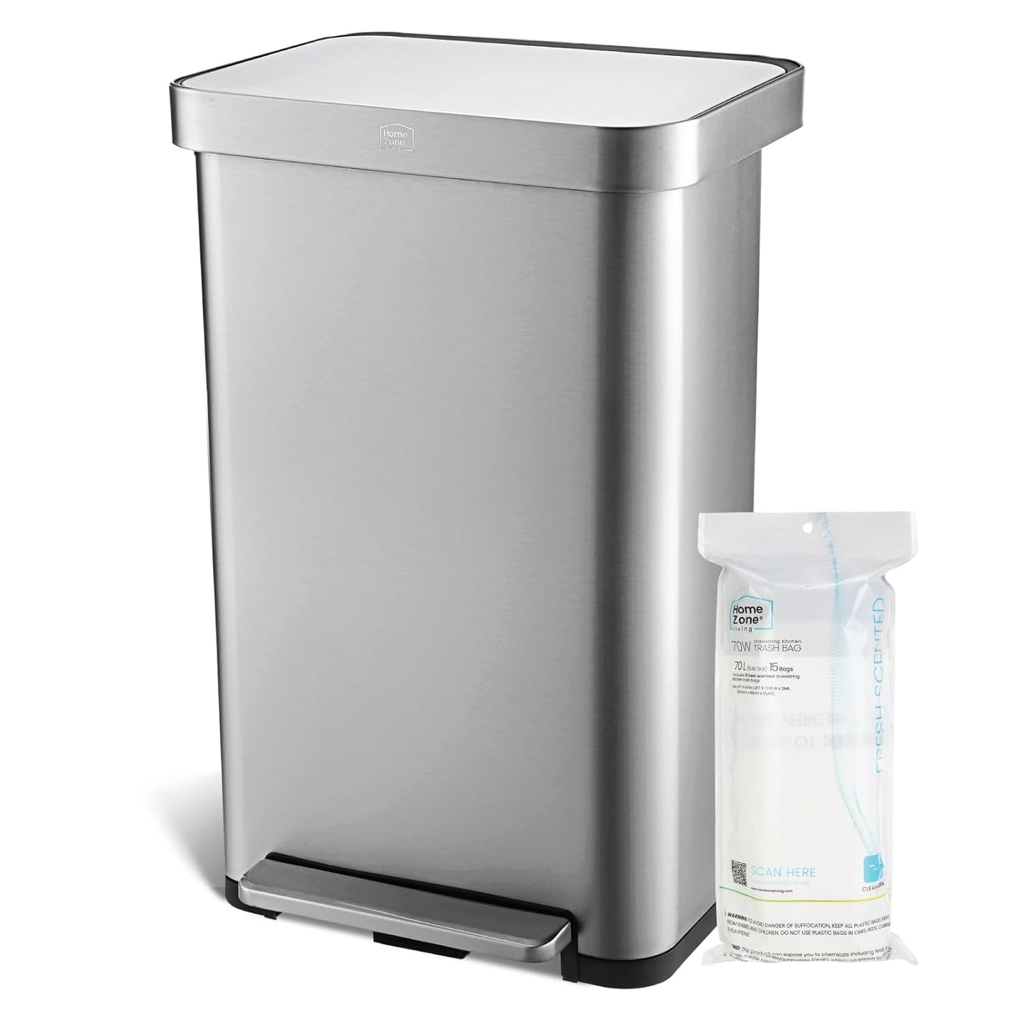 Home Zone Living 18.5 Gallon Large Stainless Steel Trash Can with Slow Closing Lid and Wide Opening, Virtuoso Collection, Pink