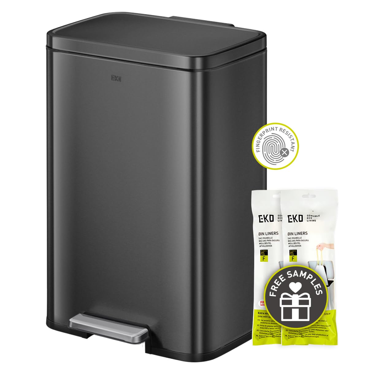 EKO Madison Gunmetal Stainless Steel 50 Liter/13.2 Gallon Step Trash Can with Inner Liner - Fingerprint Resistant Finish