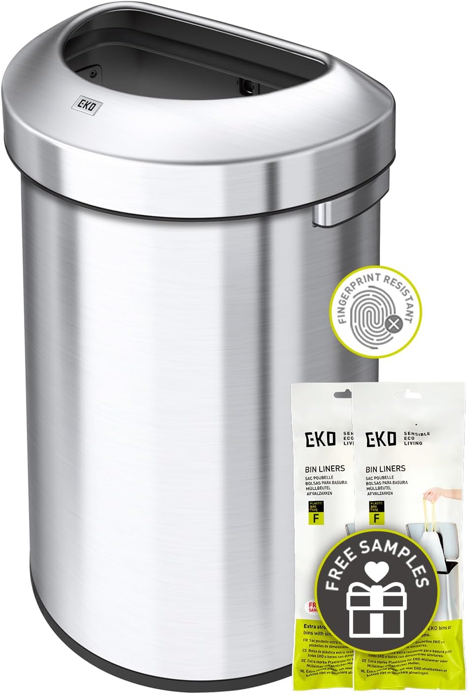 EKO Urban 24 Gallon/ 90 Liter Open Top Stainless Steel Slim Commercial Trash Can, Tall Kitchen Garbage Bin, Heavy-Duty Commercial Grade Large Trash Can for Home, Office, Hotel, Cafe, Restaurant, Dorm