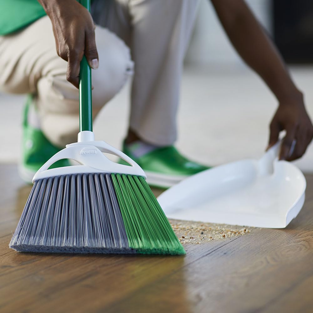 Libman Commercial 206 Precision Angle Broom with Dust Pan, Steel Handle, 11" Wide, Green and White (Pack of 4)