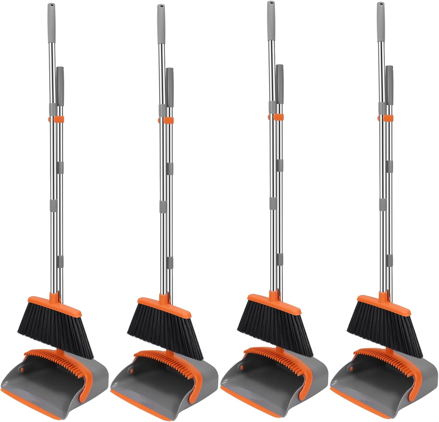NACENA Broom and Dustpan Set, 52-in Long Adjustable Handle Broom Dustpan Combo with Dustpan Teeth to Automatically Clean Hair Suitable for Home Kitchen Office Hall Floor (Black&Red), 2 Pack