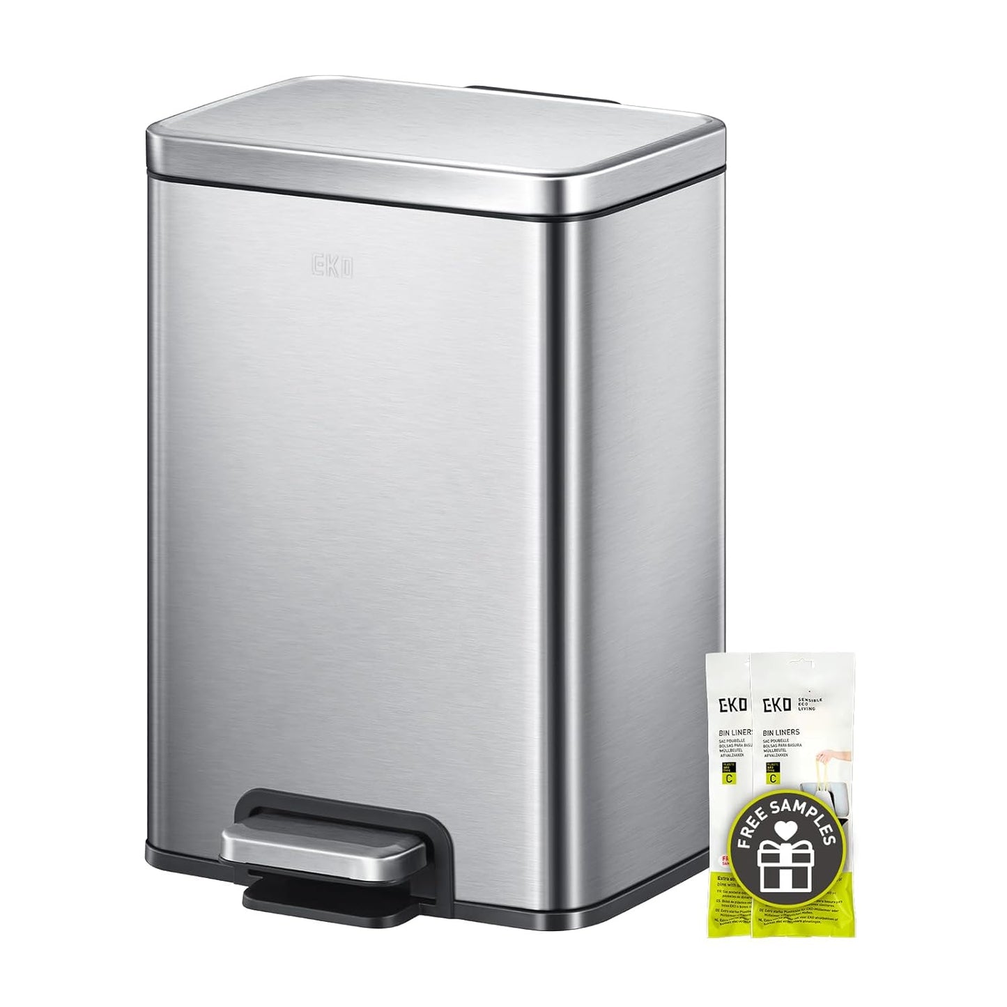EKO Madison Gunmetal Stainless Steel 50 Liter/13.2 Gallon Step Trash Can with Inner Liner - Fingerprint Resistant Finish