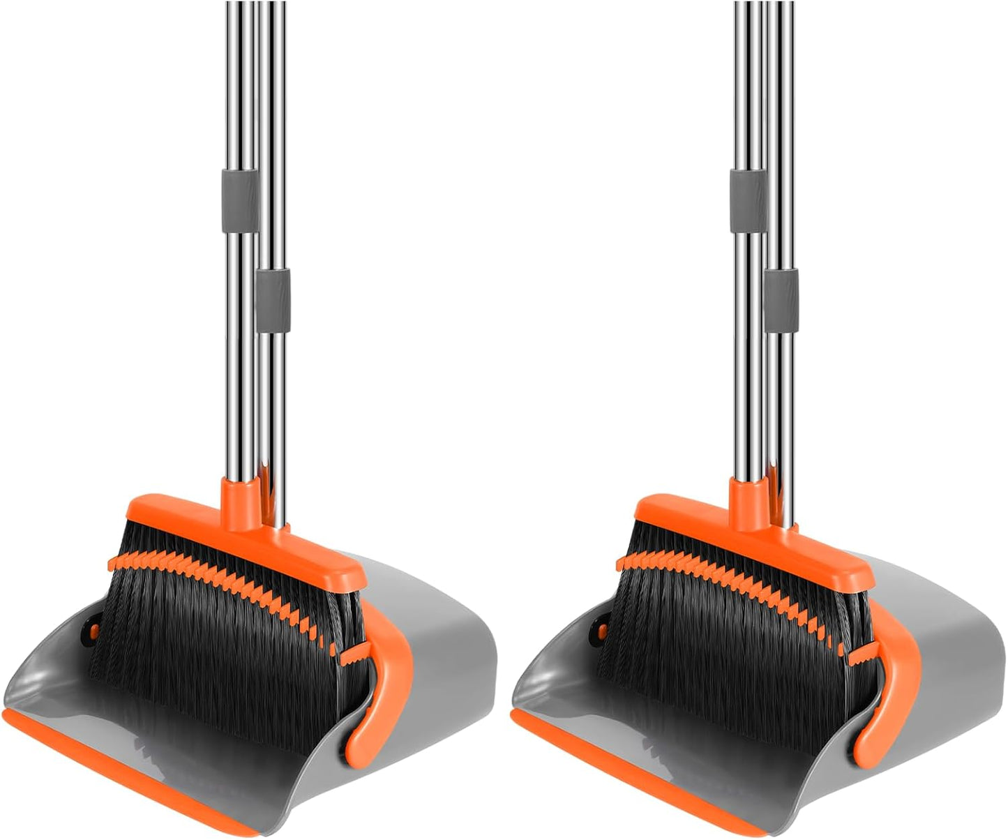 NACENA Broom and Dustpan Set, 52-in Long Adjustable Handle Broom Dustpan Combo with Dustpan Teeth to Automatically Clean Hair Suitable for Home Kitchen Office Hall Floor (Black&Red), 2 Pack