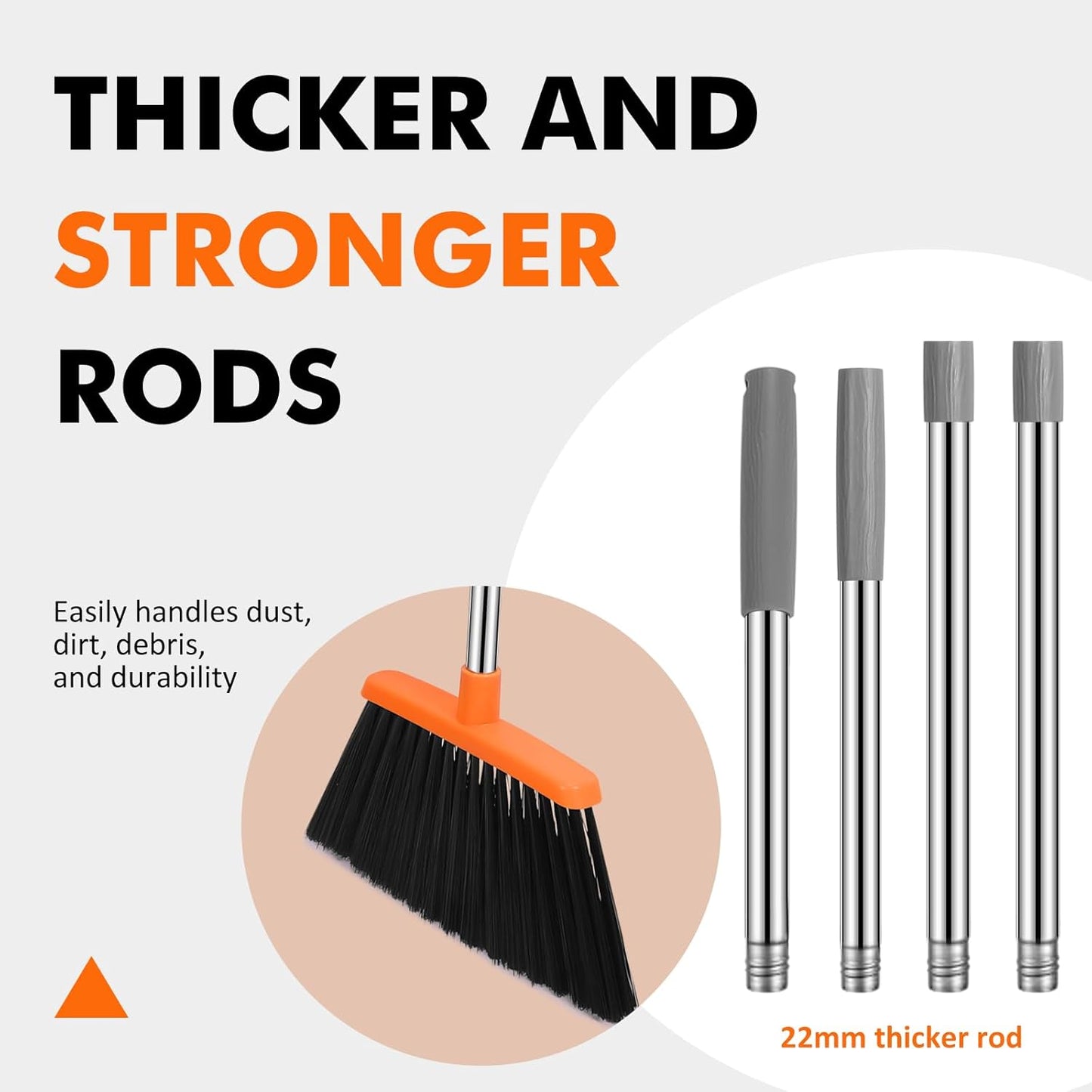 NACENA Heavy Duty Broom, 55 Inch Long Handle Outdoor Large Angle Brooms, Commercial Broom for Sweeping Indoor, for Home Garage Kitchen Office Courtyard Lobby Patio Lawn Concrete, 4 Pack (Grey&Orange)