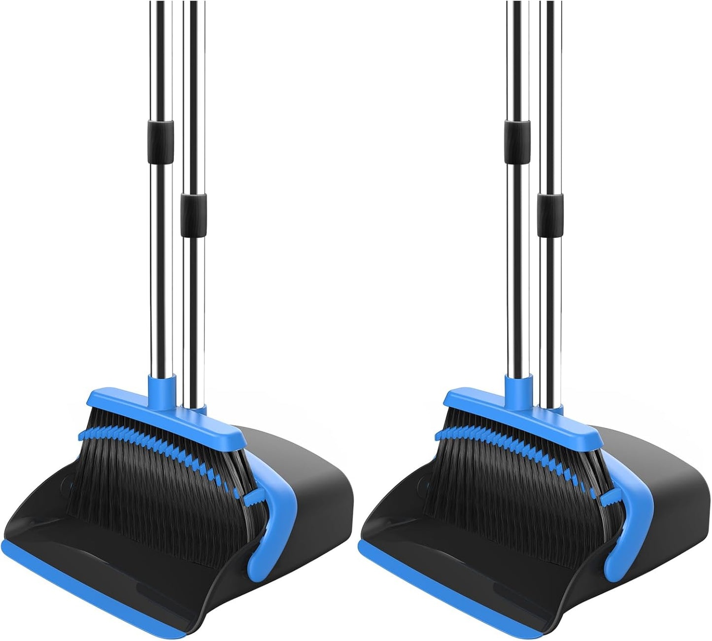 NACENA Broom and Dustpan Set, 52-in Long Adjustable Handle Broom Dustpan Combo with Dustpan Teeth to Automatically Clean Hair Suitable for Home Kitchen Office Hall Floor (Black&Red), 2 Pack