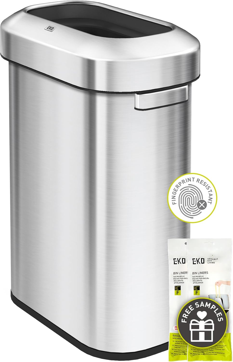 EKO Urban 24 Gallon/ 90 Liter Open Top Stainless Steel Slim Commercial Trash Can, Tall Kitchen Garbage Bin, Heavy-Duty Commercial Grade Large Trash Can for Home, Office, Hotel, Cafe, Restaurant, Dorm