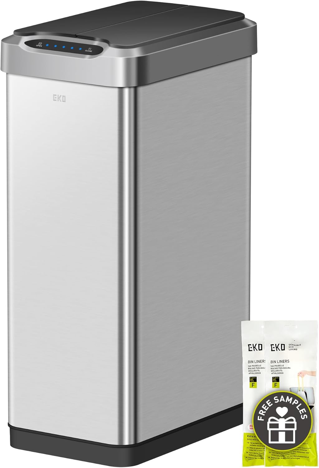 EKO Deluxe Mirage-T 50 Liter / 13.2 Gallon Touchless Rectangular Motion Sensor Trash Can, Matte Stainless Steel Finish