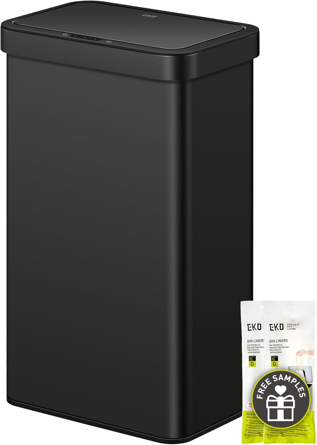 EKO Deluxe Mirage-T 50 Liter / 13.2 Gallon Touchless Rectangular Motion Sensor Trash Can, Matte Stainless Steel Finish