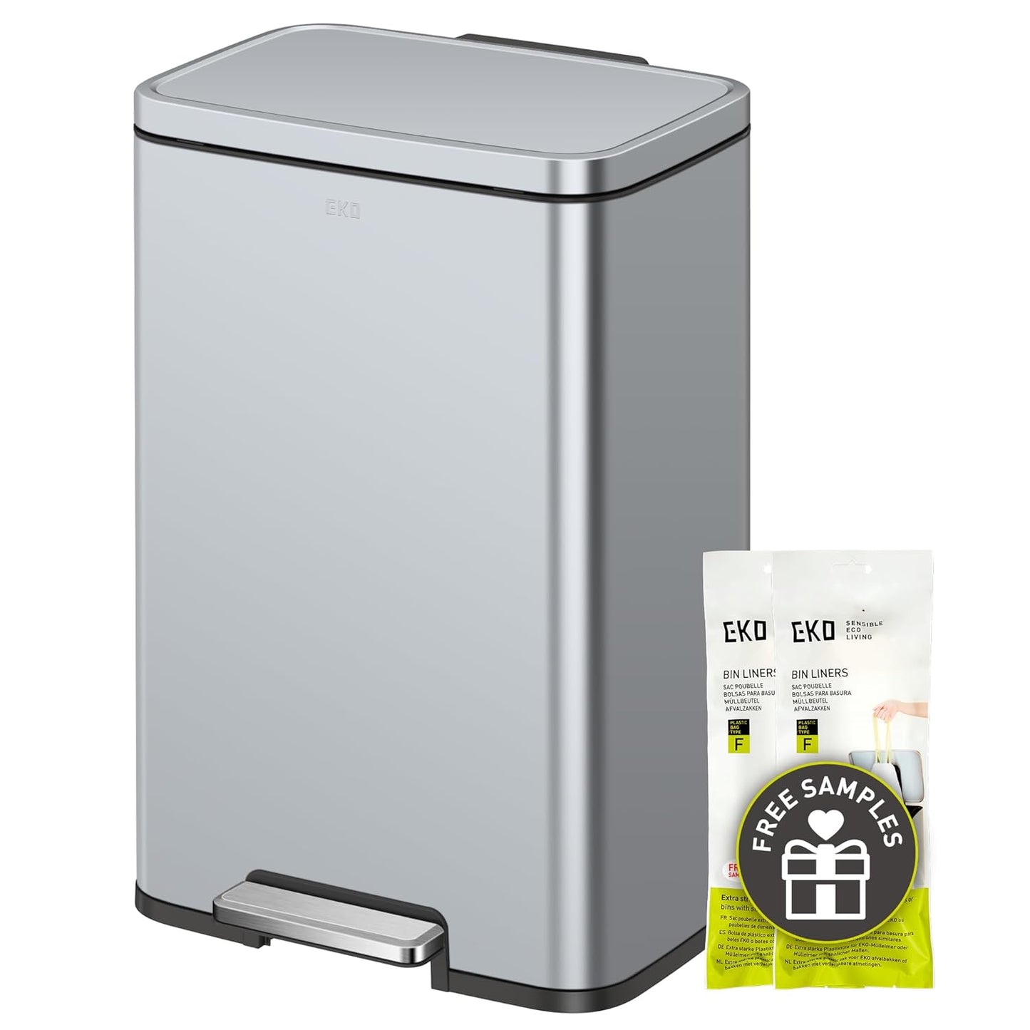 EKO Madison Gunmetal Stainless Steel 50 Liter/13.2 Gallon Step Trash Can with Inner Liner - Fingerprint Resistant Finish
