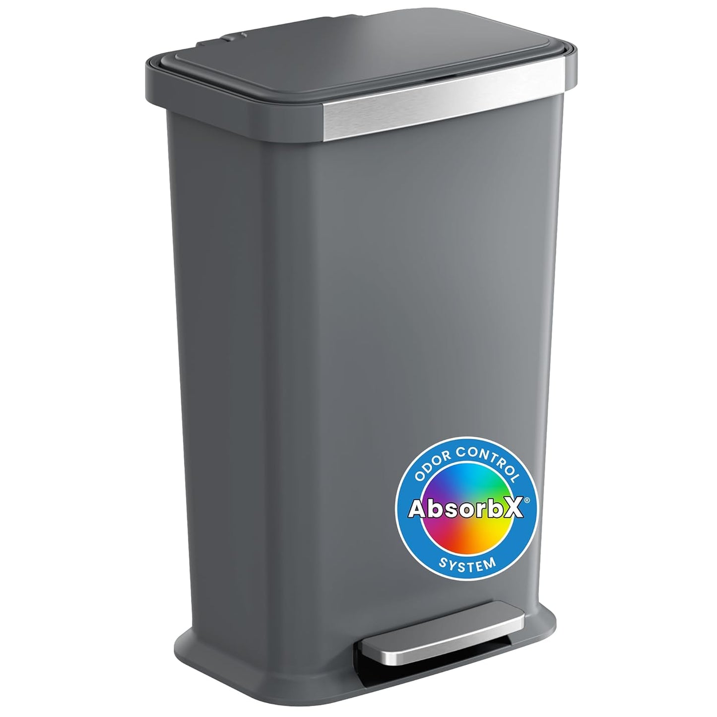 iTouchless SoftStep 13.2 Gallon Slim Step Pedal Trash Can with Odor Filter, Elongated Stainless Steel Recycling Bin, Space-Saving Garbage Trashcan, 50 Liter Bedroom Livingroom Wastebasket Home Office