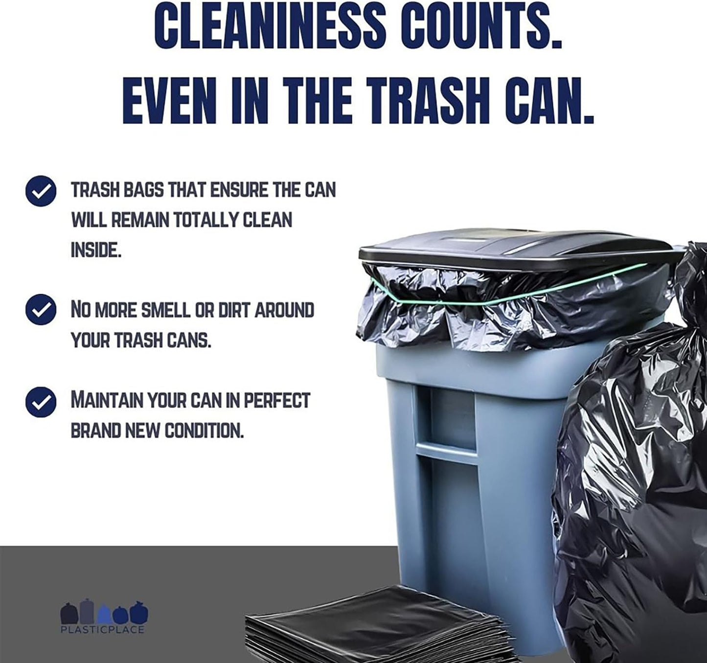 Plasticplace 95-96 Gallon Garbage Can Liners Heavy Duty 1.5 Mil Black Trash Bags Tear-Resistant Outdoor Garbage Bags for Rollaway Bins Large 61" x 68" Industrial-Strength Waste Bags (25 Count)