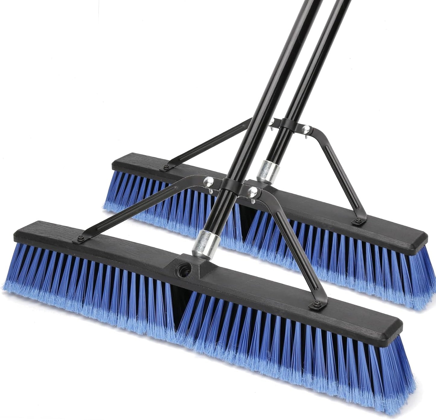 24 inches Push Broom Outdoor Heavy Duty Broom for Deck Driveway Garage Yard Patio Concrete Floor Cleaning-Blue-2 Pack