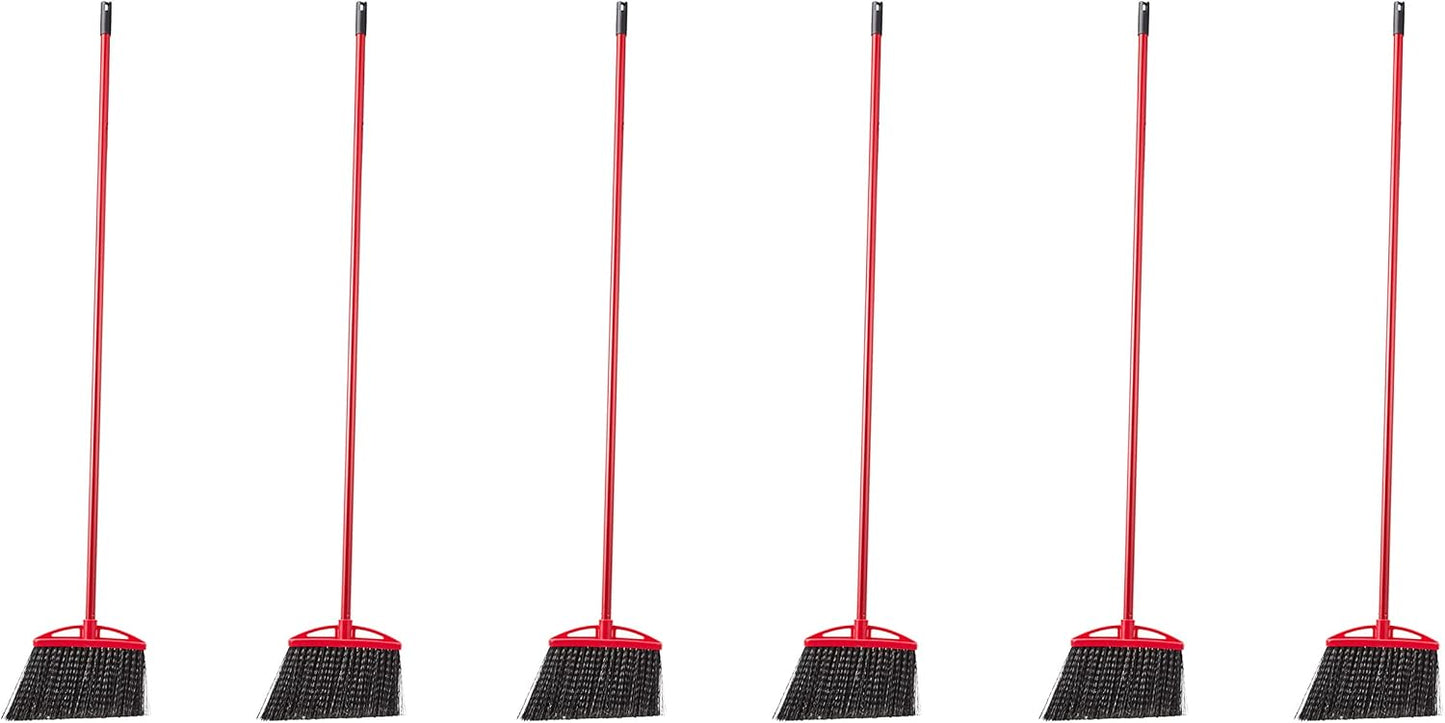 Amazon Basics Angle Broom With Metal Handle, 6-Pack, Black & Red (Previously AmazonCommercial brand)