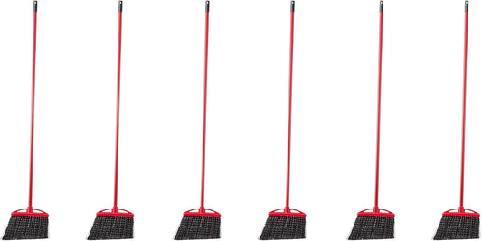 Amazon Basics Angle Broom With Metal Handle, 6-Pack, Black & Red (Previously AmazonCommercial brand)