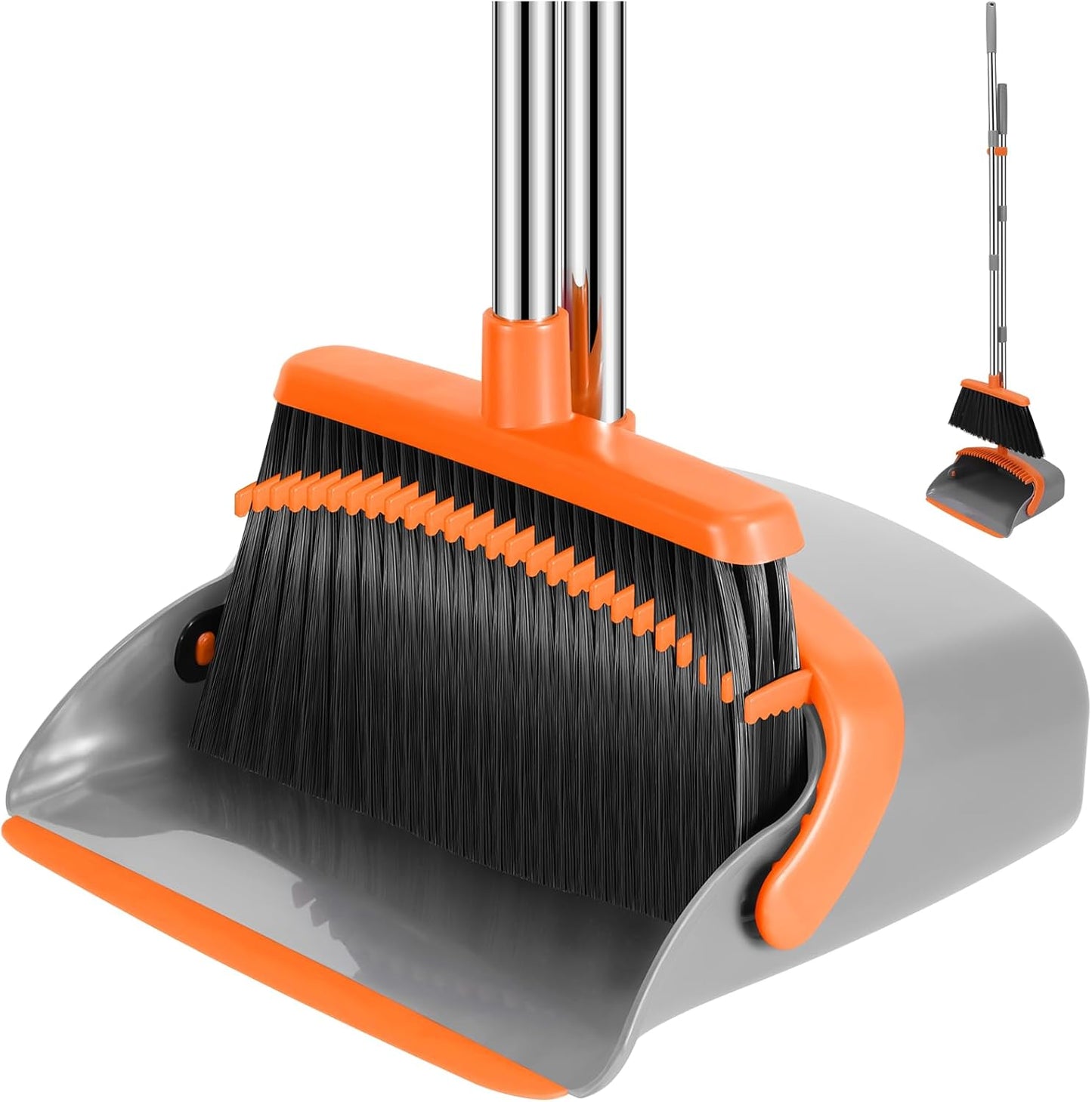 NACENA Broom and Dustpan Set, 52-in Long Adjustable Handle Broom Dustpan Combo with Dustpan Teeth to Automatically Clean Hair Suitable for Home Kitchen Office Hall Floor (Black&Red), 2 Pack