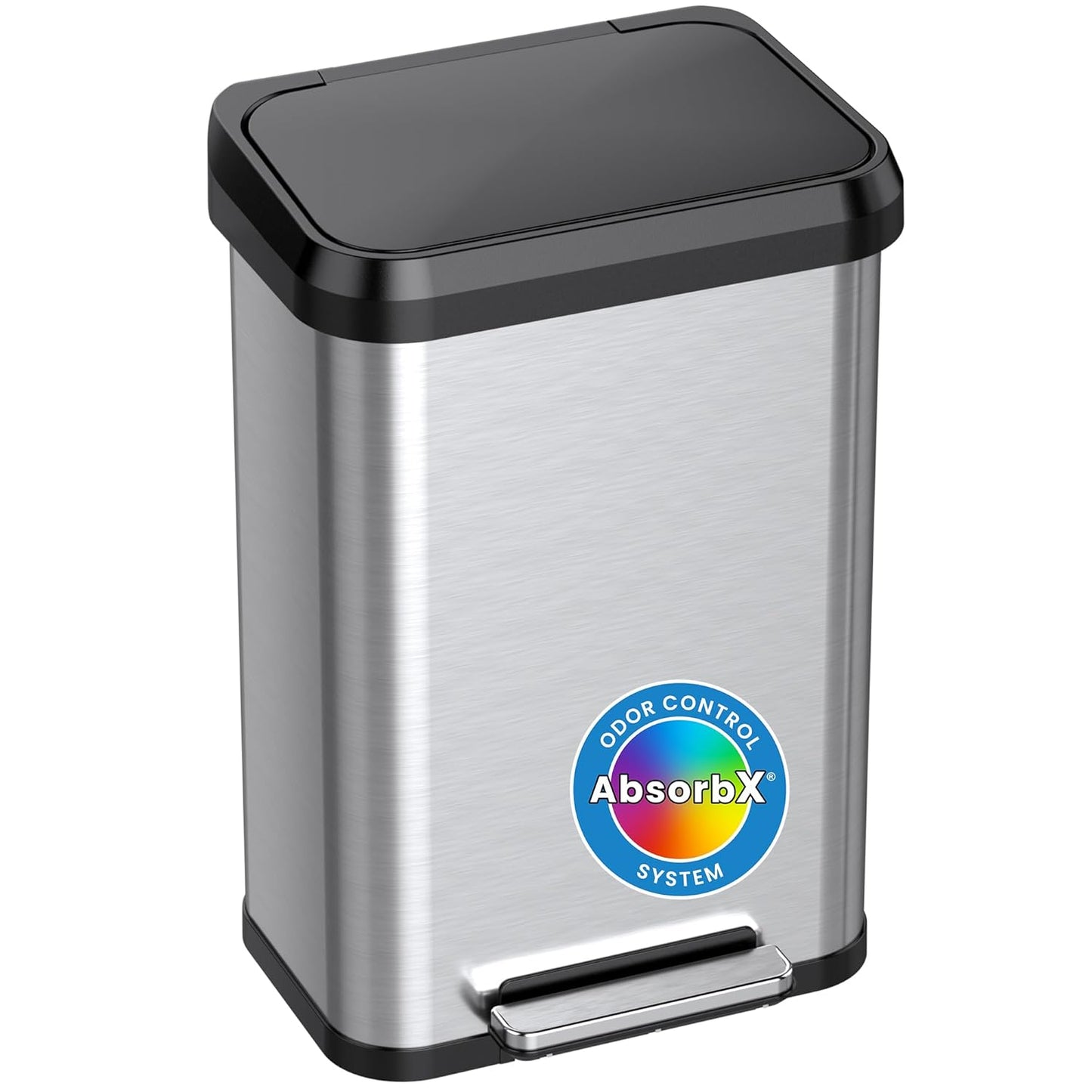 iTouchless SoftStep 13.2 Gallon Slim Step Pedal Trash Can with Odor Filter, Elongated Stainless Steel Recycling Bin, Space-Saving Garbage Trashcan, 50 Liter Bedroom Livingroom Wastebasket Home Office