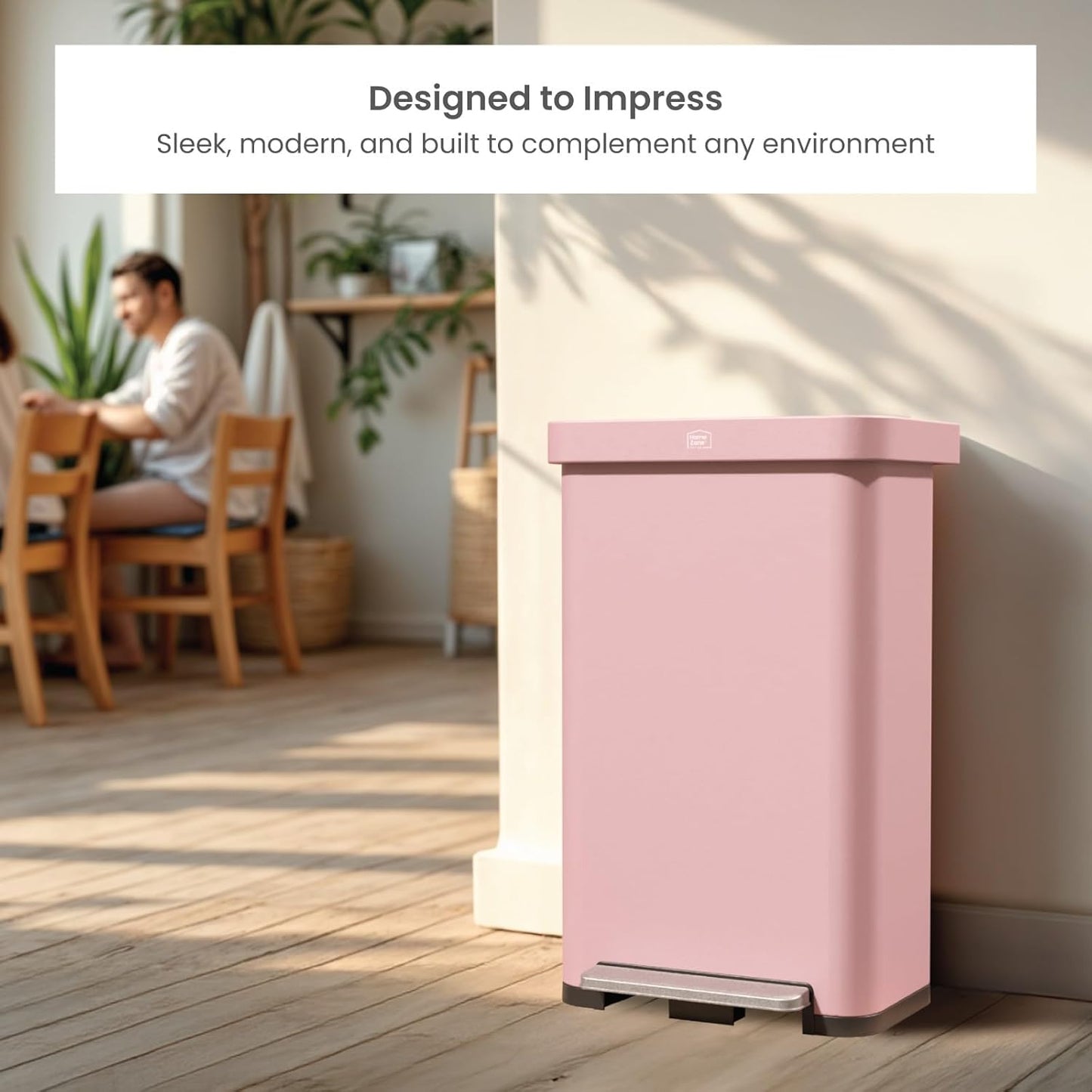 Home Zone Living 18.5 Gallon Large Stainless Steel Trash Can with Slow Closing Lid and Wide Opening, Virtuoso Collection, Pink