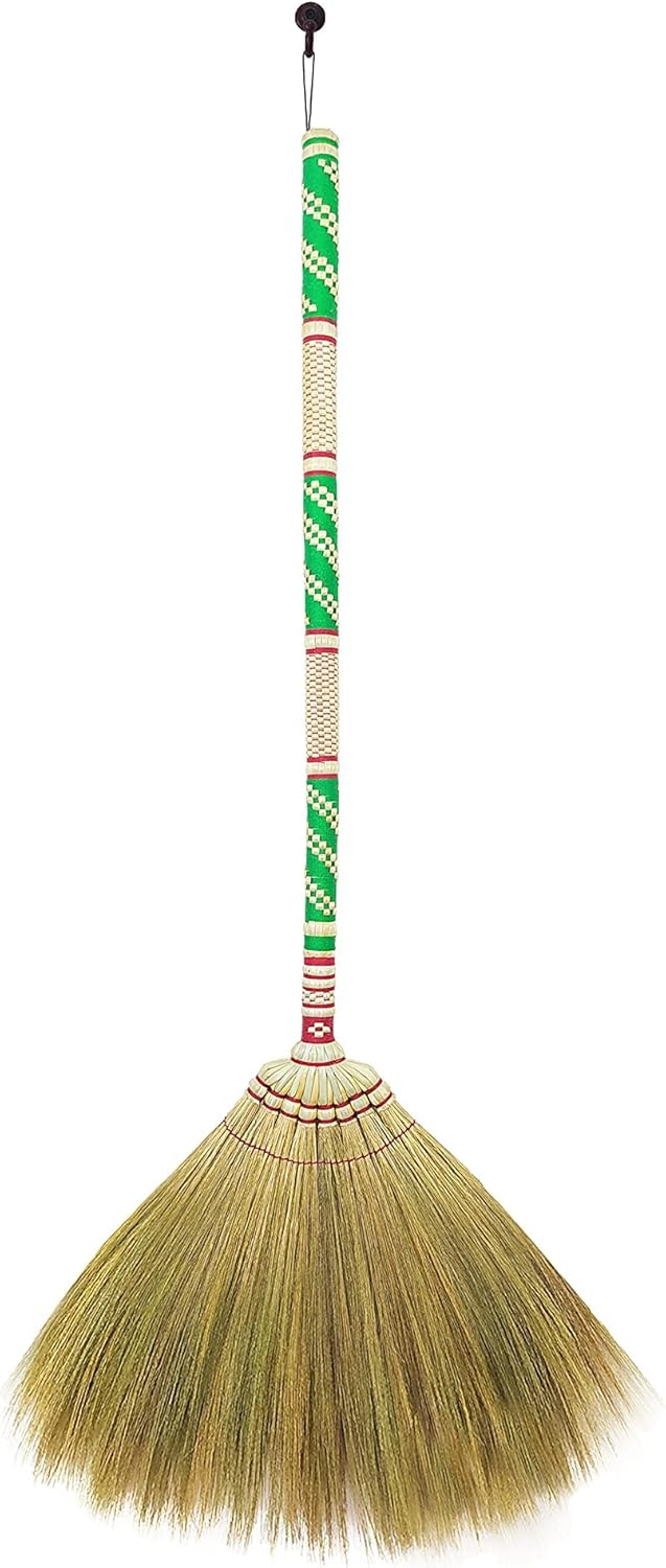 Natural Grass Broom Thai 100% ,Long Handle,Brooms for Floor Cleaning,Design for Home, Kitchen, Office, Courtyard, Tiled Floor ( Length 40 inch )