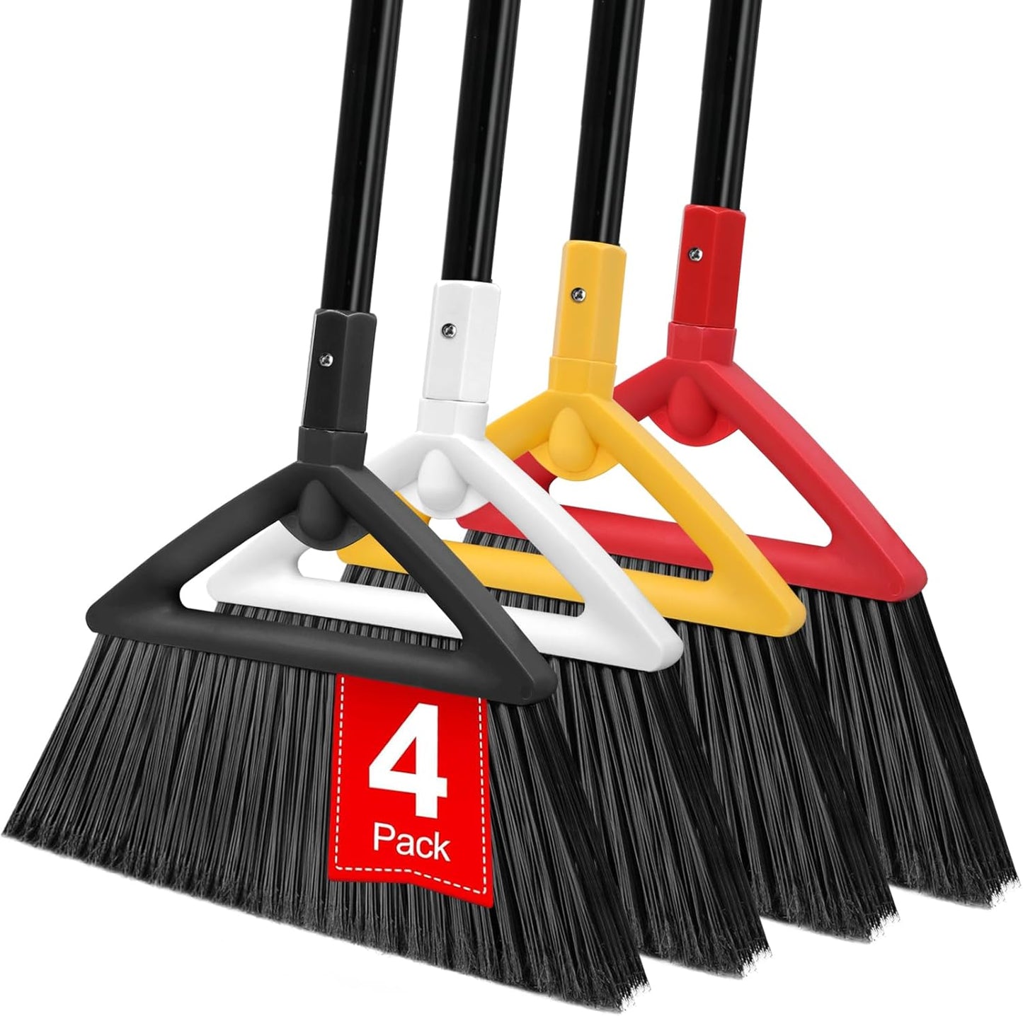 3PCS Outdoor Indoor Broom, Brooms for Sweeeping Indoor, Heavy-Duty Kitchen Broom with Long Pole, Angle Broom for Garages Restaurant Courtyard Office Lobby Sweep Dust (Black-White-Yellow)