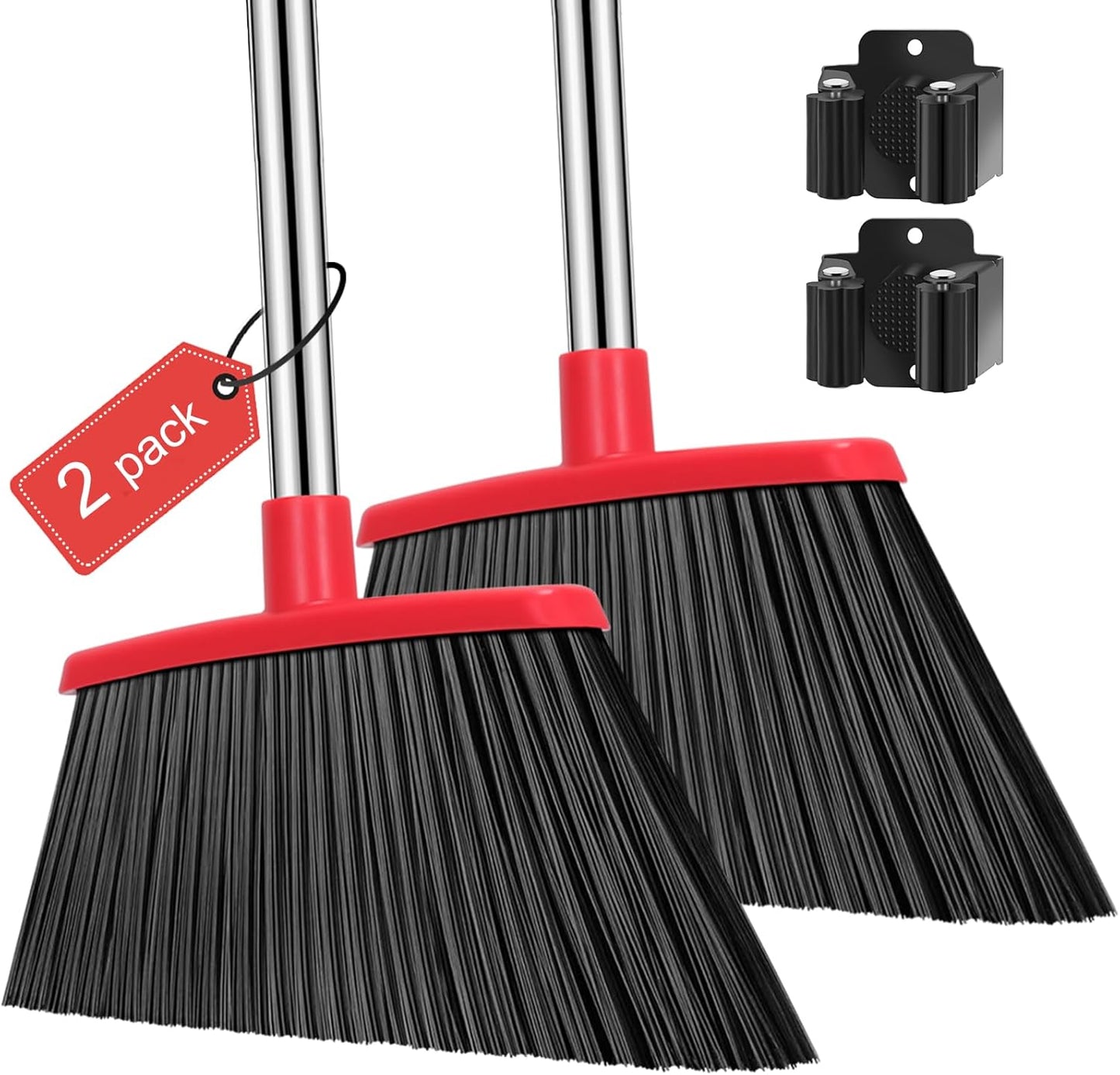 NACENA Heavy Duty Broom, 55 Inch Long Handle Outdoor Large Angle Brooms, Commercial Broom for Sweeping Indoor, for Home Garage Kitchen Office Courtyard Lobby Patio Lawn Concrete, 4 Pack (Grey&Orange)