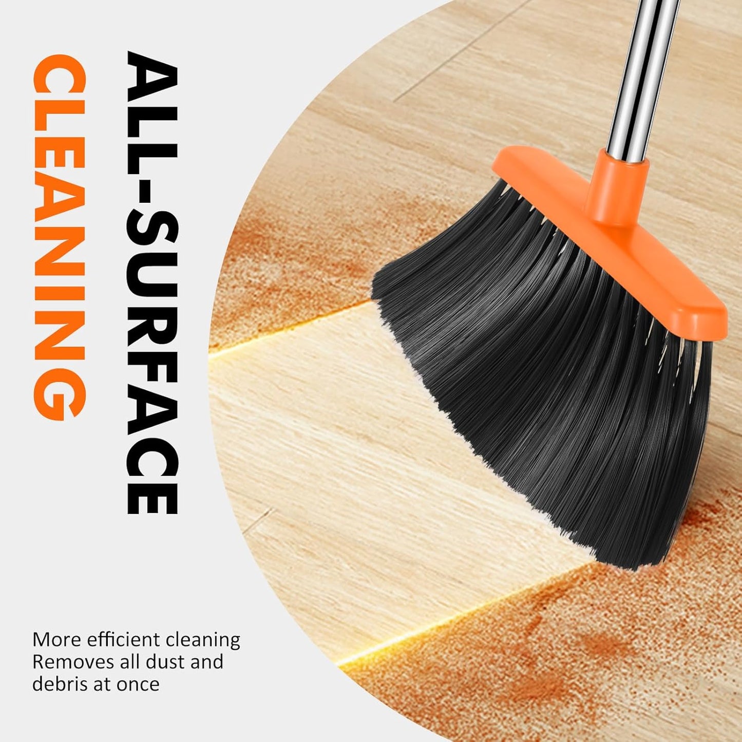 NACENA Heavy Duty Broom, 55 Inch Long Handle Outdoor Large Angle Brooms, Commercial Broom for Sweeping Indoor, for Home Garage Kitchen Office Courtyard Lobby Patio Lawn Concrete, 4 Pack (Grey&Orange)