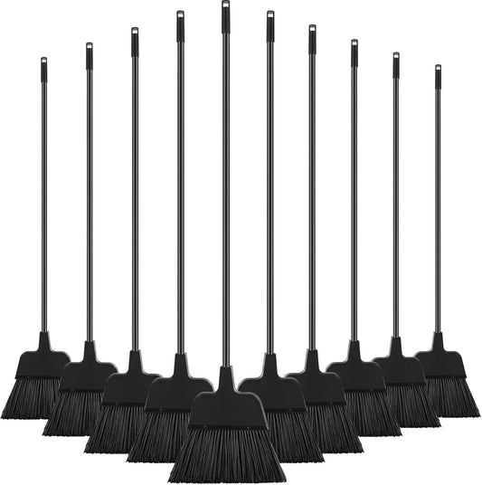 Roshtia 10 Pcs Heavy Duty Broom Bulk 54 Inch Outdoor Indoor Commercial Brooms with Adjustable Long Handle Floor Cleaning Supplies for Courtyard Garage Lobby Patio Shop Home Office(Black)