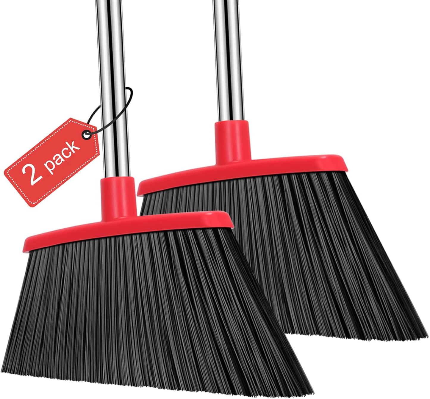 NACENA Heavy Duty Broom, 55 Inch Long Handle Outdoor Large Angle Brooms, Commercial Broom for Sweeping Indoor, for Home Garage Kitchen Office Courtyard Lobby Patio Lawn Concrete, 4 Pack (Black&Red)