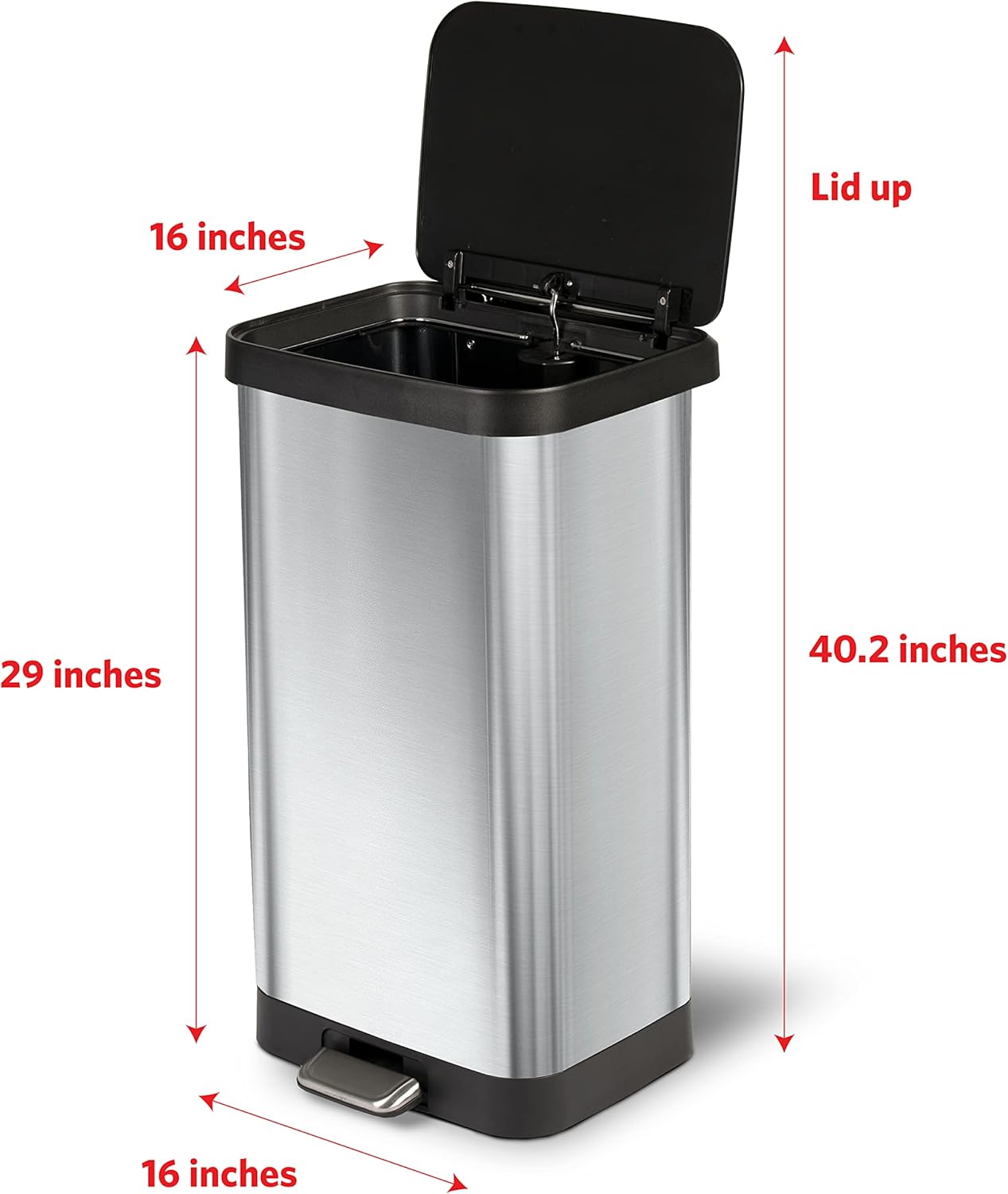 Glad Stainless Steel Step Trash Can with Clorox Odor Protection | Large Metal Kitchen Garbage Bin with Soft Close Lid, Foot Pedal and Waste Bag Roll Holder, 20 Gallon, Stainless