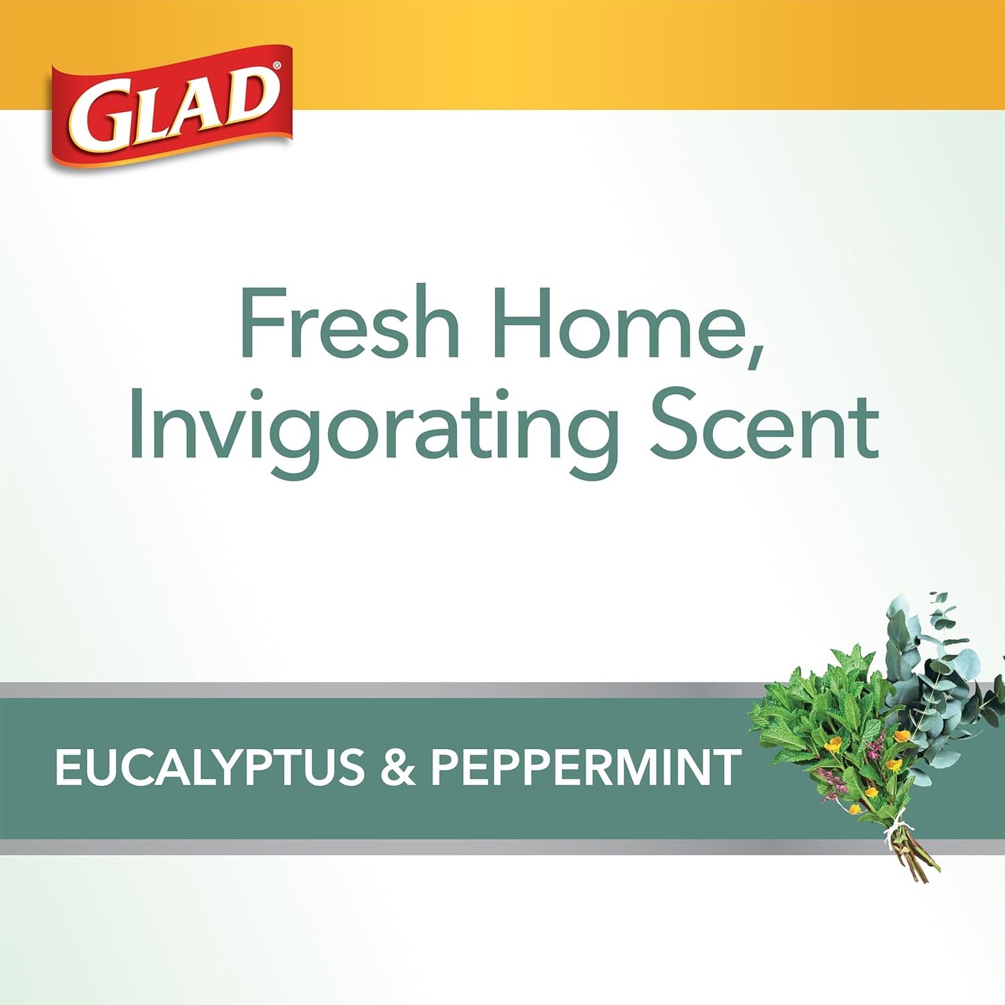 Glad Trash Bags, Tall Kitchen Garbage Bags ForceFlexPlus with Clorox, 13 Gallon, Eucalyptus and Peppermint, 90 Count (Package May Vary)