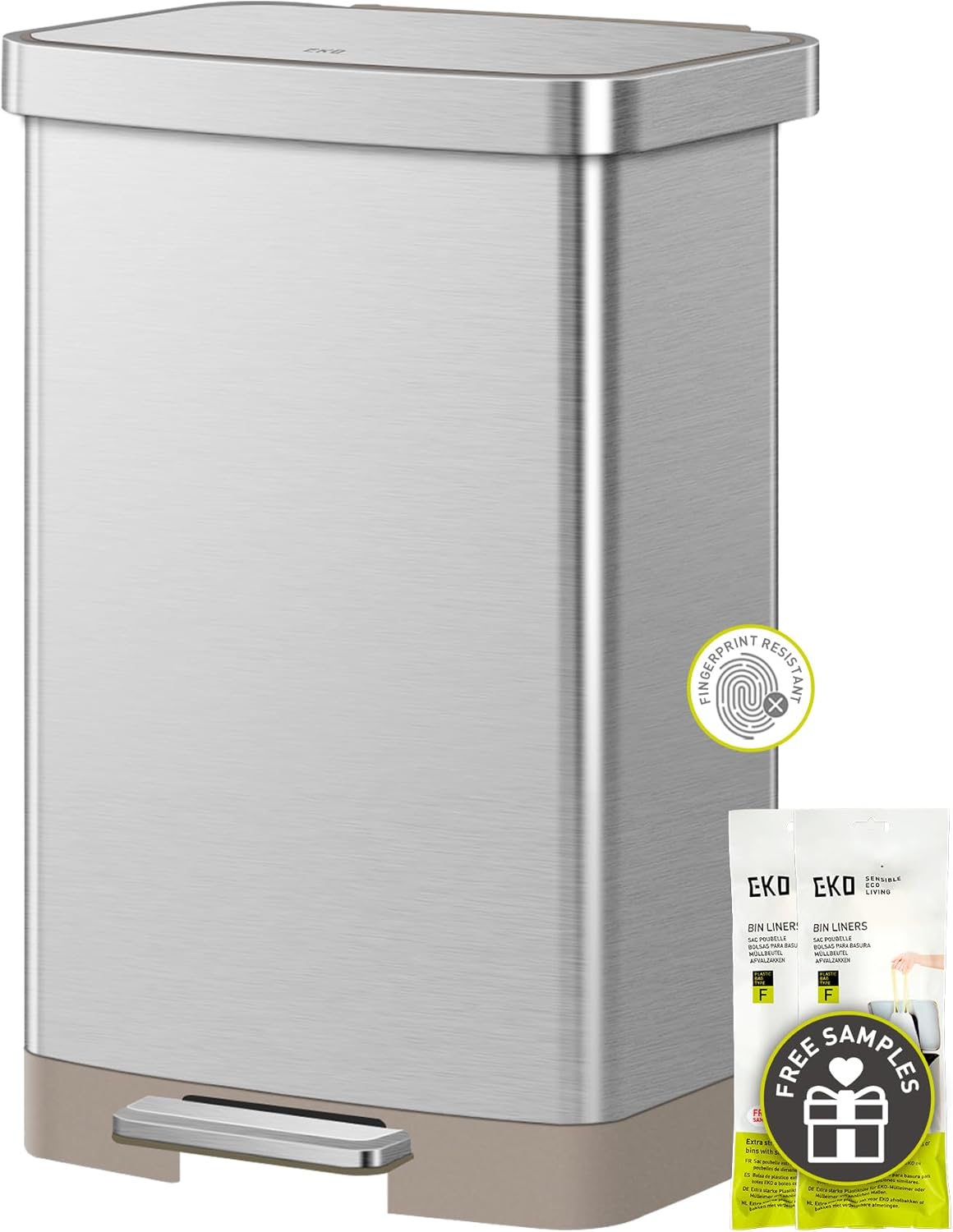 EKO Hudson Matte Stainless 75 Liter/20 Gallon Step Trash Can with Rear Trash Bag Storage Compartment
