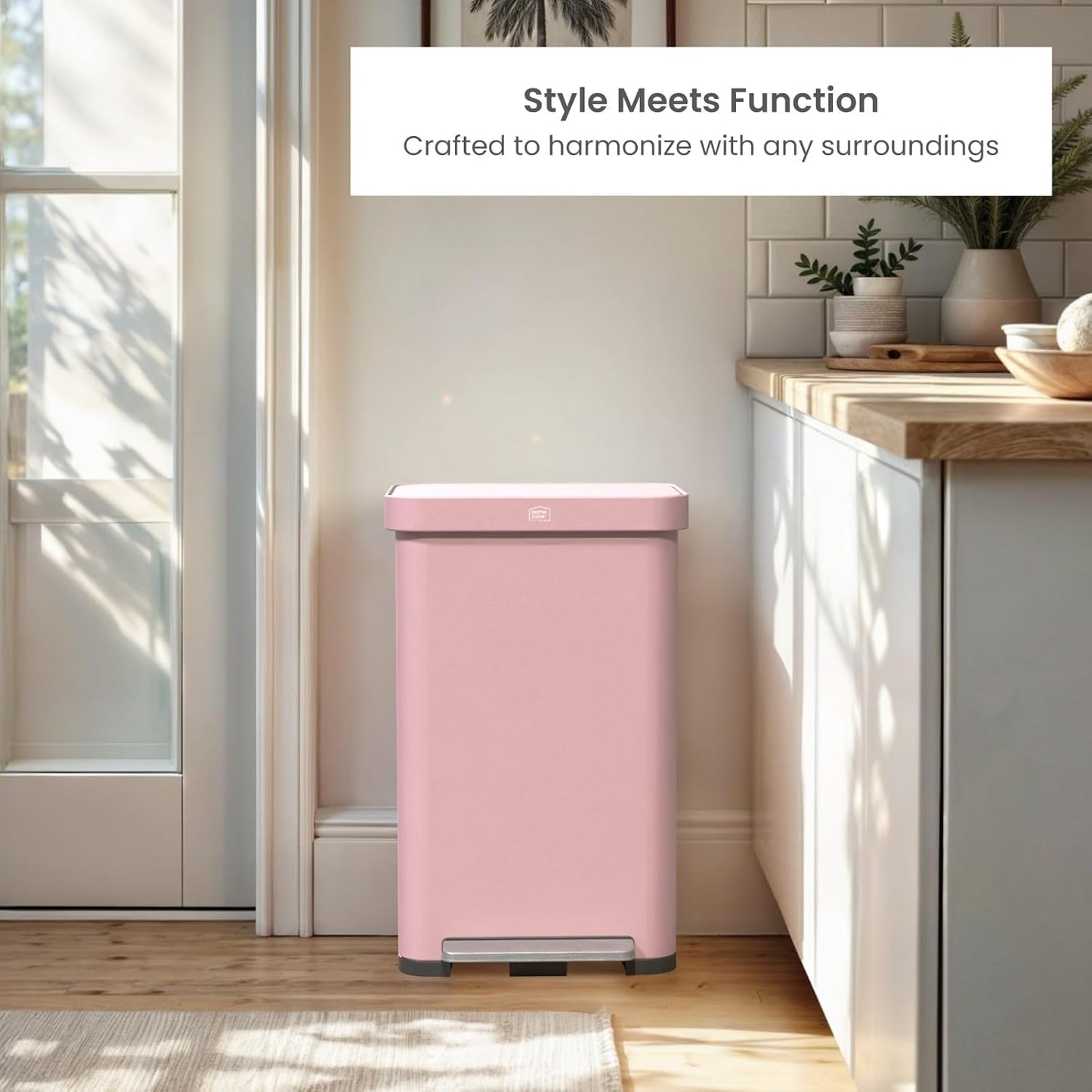 Home Zone Living 18.5 Gallon Large Stainless Steel Trash Can with Slow Closing Lid and Wide Opening, Virtuoso Collection, Pink