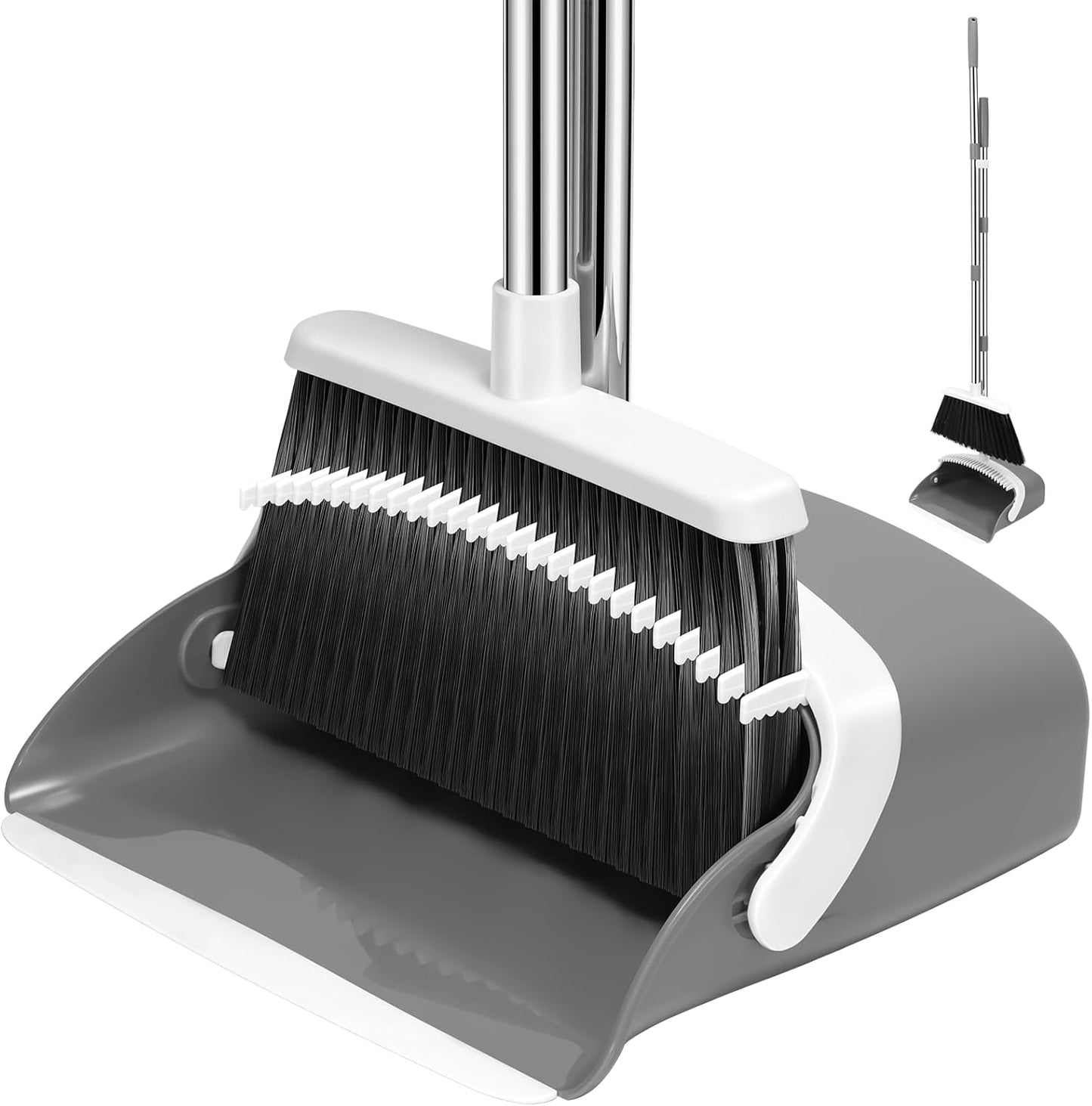 NACENA Broom and Dustpan Set, 52-in Long Adjustable Handle Broom Dustpan Combo with Dustpan Teeth to Automatically Clean Hair Suitable for Home Kitchen Office Hall Floor (Black&Red), 2 Pack
