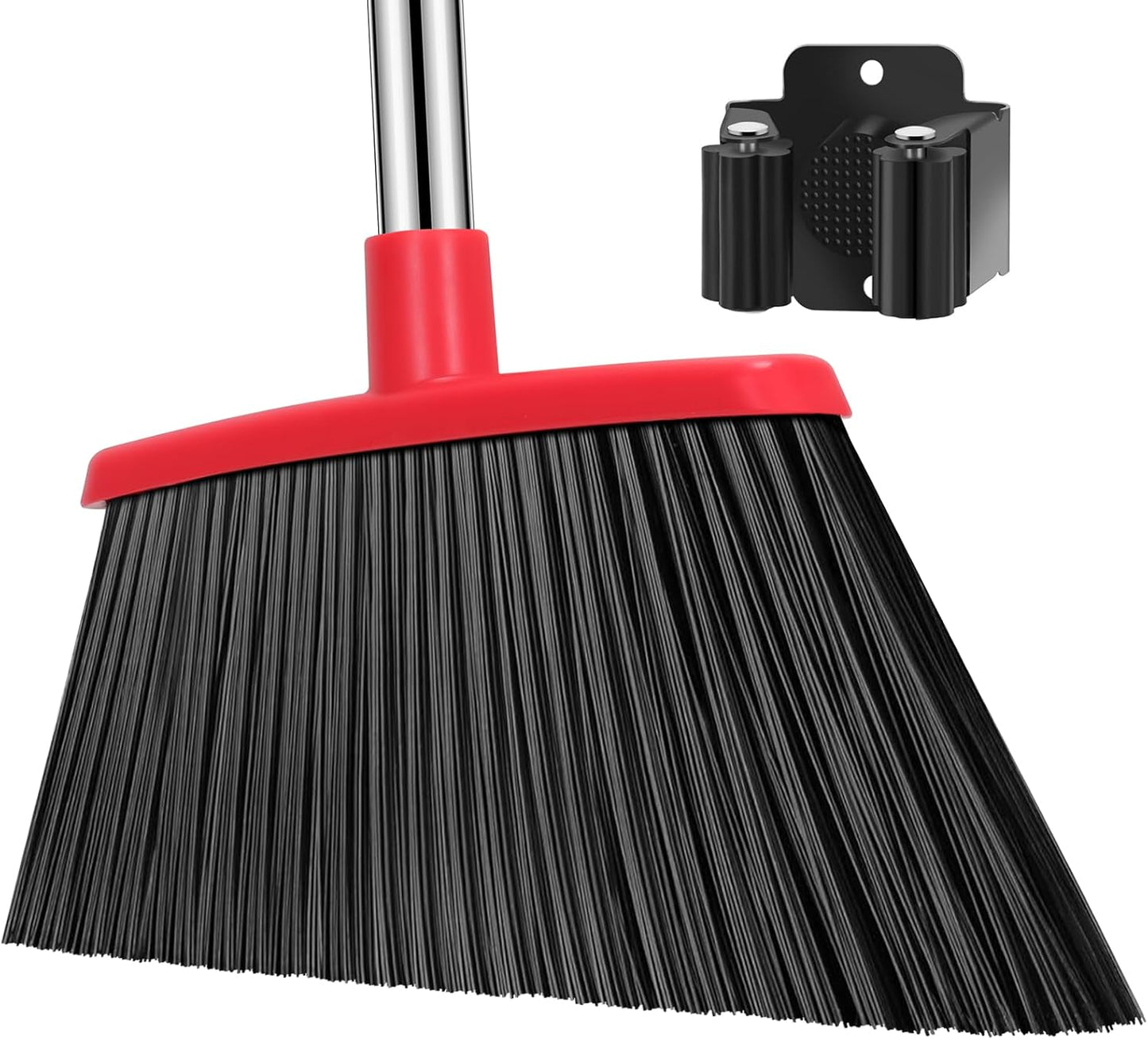 NACENA Heavy Duty Broom, 55 Inch Long Handle Outdoor Large Angle Brooms, Commercial Broom for Sweeping Indoor, for Home Garage Kitchen Office Courtyard Lobby Patio Lawn Concrete, 4 Pack (Grey&Orange)