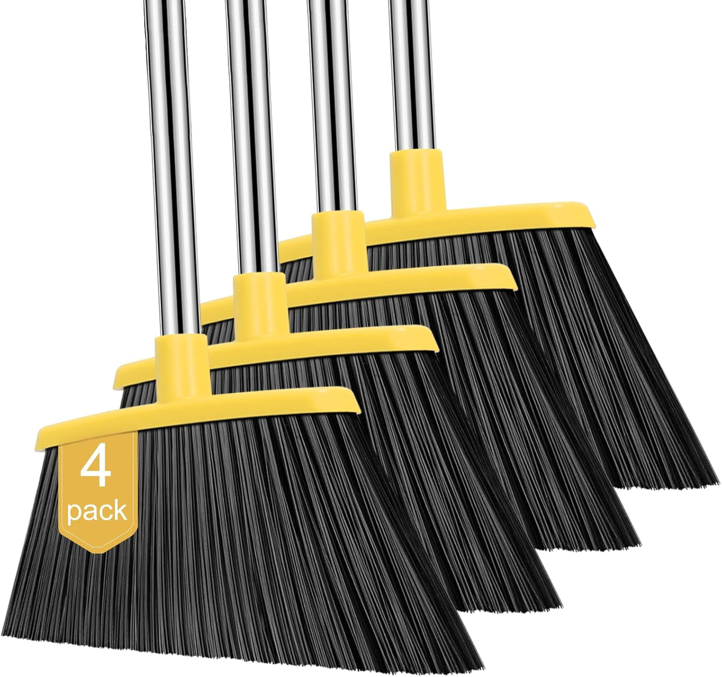 NACENA Heavy Duty Broom, 55 Inch Long Handle Outdoor Large Angle Brooms, Commercial Broom for Sweeping Indoor, for Home Garage Kitchen Office Courtyard Lobby Patio Lawn Concrete, 4 Pack (Black&Red)