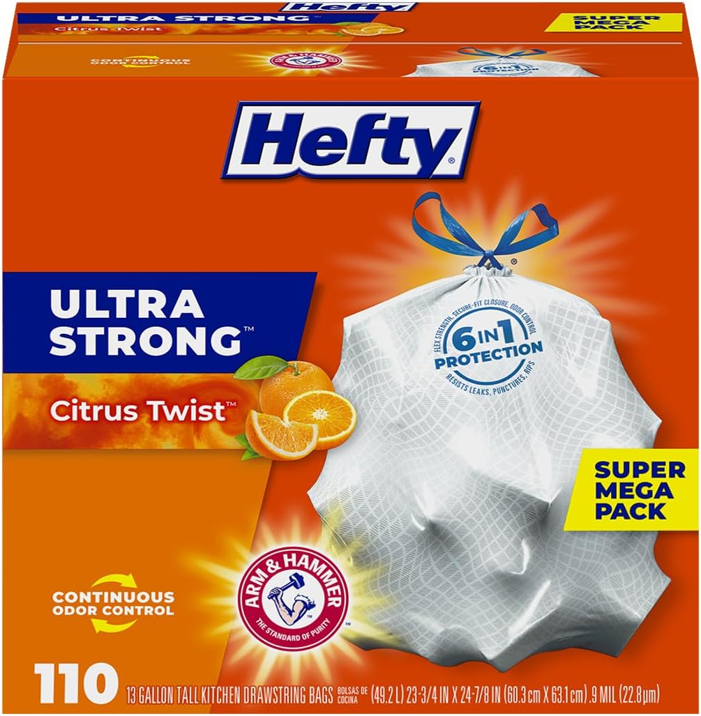 Hefty Ultra Strong Tall Kitchen Trash Bags, Lavender & Sweet Vanilla Scent, 13 Gallon, 80 Count