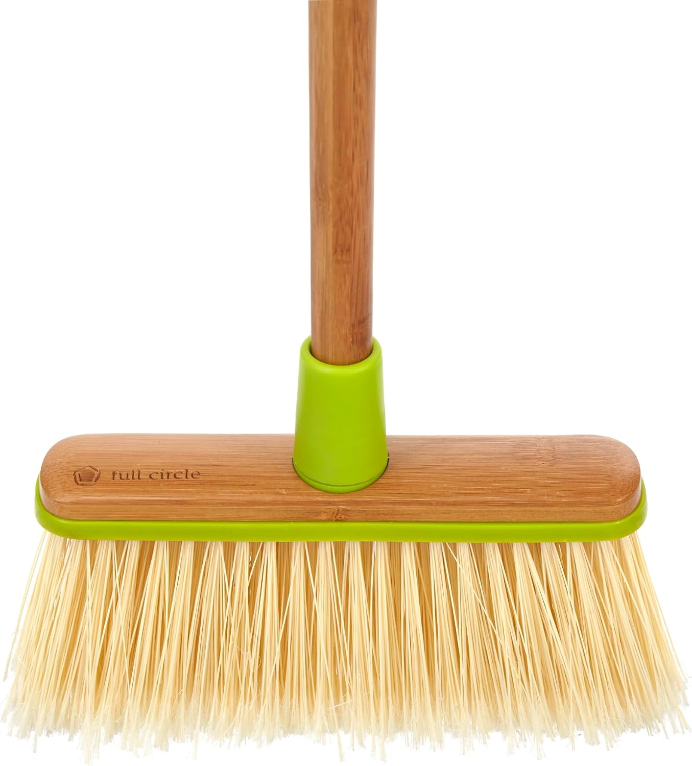Full Circle Clean Sweep Bamboo Broom - Angled for Precision in Tight Spaces, with Recycled Stiff Bristles for Indoor & Outdoor Cleaning - Ideal for Pet Hair, Kitchen, Hardwood, and Garage, Green