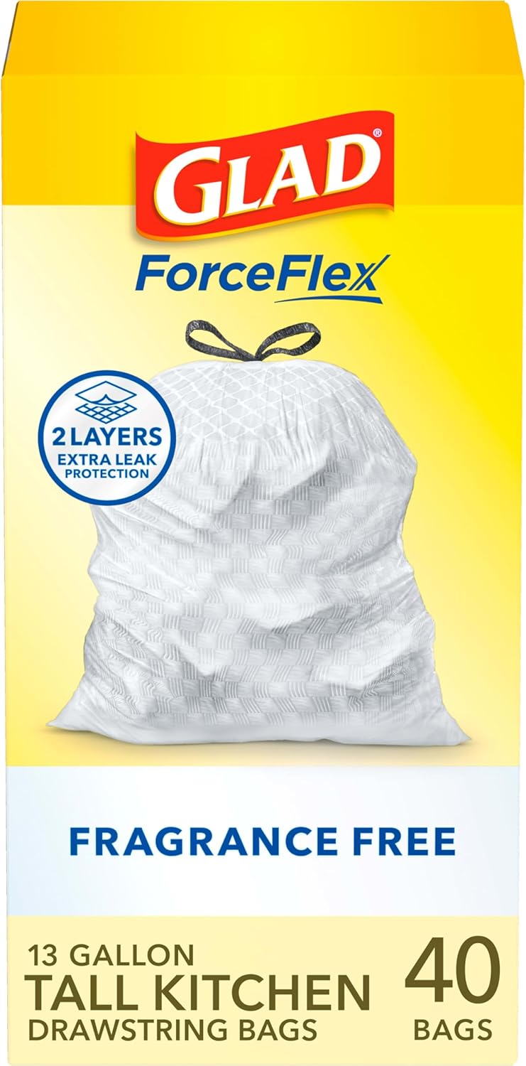 Glad ForceFlex Drawstring Trash Bags, 13 Gal, Fragrance Free, 110 Ct, Pack May Vary
