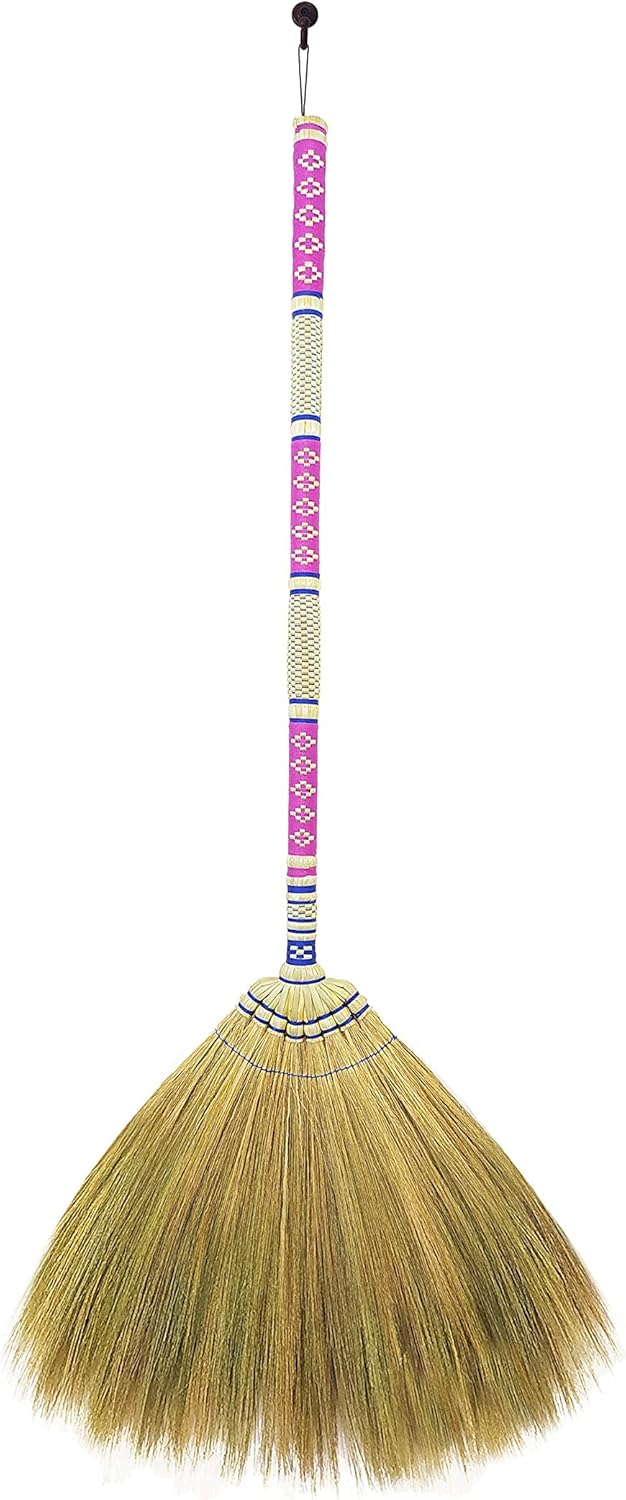 Natural Grass Broom Thai 100% ,Long Handle,Brooms for Floor Cleaning,Design for Home, Kitchen, Office, Courtyard, Tiled Floor ( Length 40 inch )