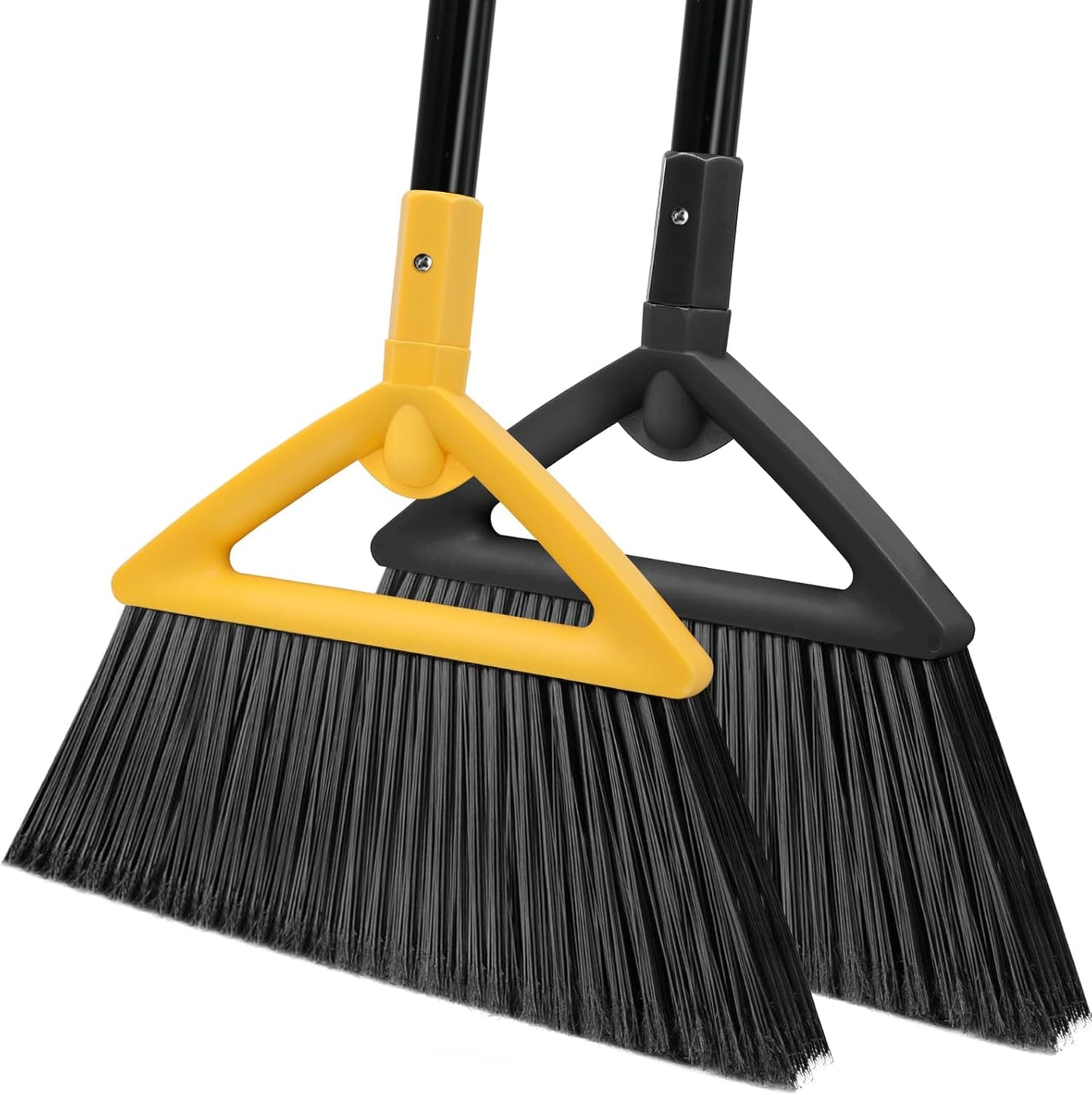 3PCS Outdoor Indoor Broom, Brooms for Sweeeping Indoor, Heavy-Duty Kitchen Broom with Long Pole, Angle Broom for Garages Restaurant Courtyard Office Lobby Sweep Dust (Black-White-Yellow)