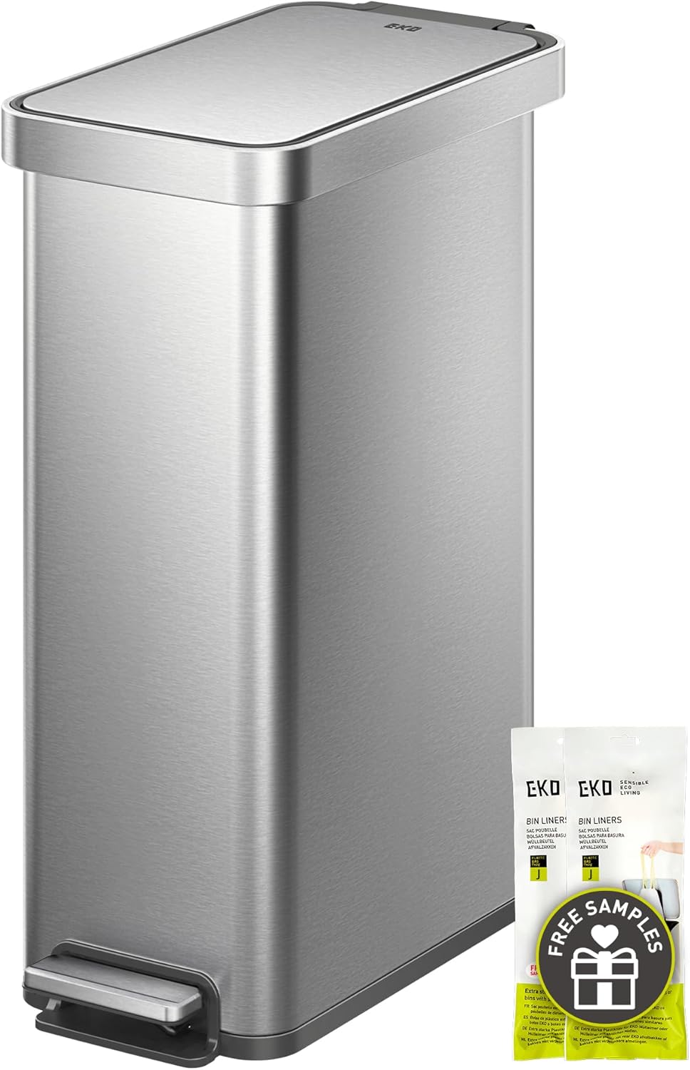EKO Hudson Matte Stainless 75 Liter/20 Gallon Step Trash Can with Rear Trash Bag Storage Compartment