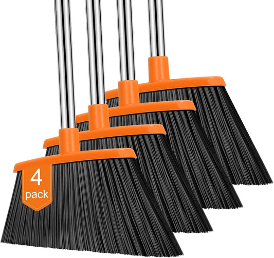 NACENA Heavy Duty Broom, 55 Inch Long Handle Outdoor Large Angle Brooms, Commercial Broom for Sweeping Indoor, for Home Garage Kitchen Office Courtyard Lobby Patio Lawn Concrete, 4 Pack (Grey&Orange)