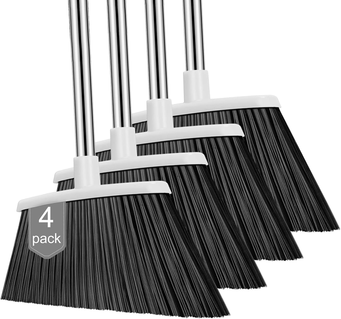 NACENA Heavy Duty Broom, 55 Inch Long Handle Outdoor Large Angle Brooms, Commercial Broom for Sweeping Indoor, for Home Garage Kitchen Office Courtyard Lobby Patio Lawn Concrete, 4 Pack (Black&Red)