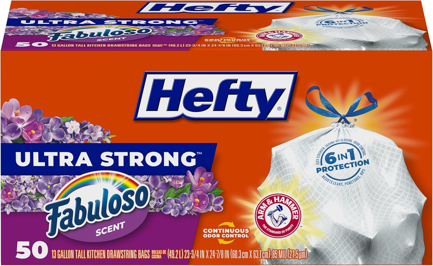 Hefty Ultra Strong Tall Kitchen Trash Bags, Lavender & Sweet Vanilla Scent, 13 Gallon, 80 Count