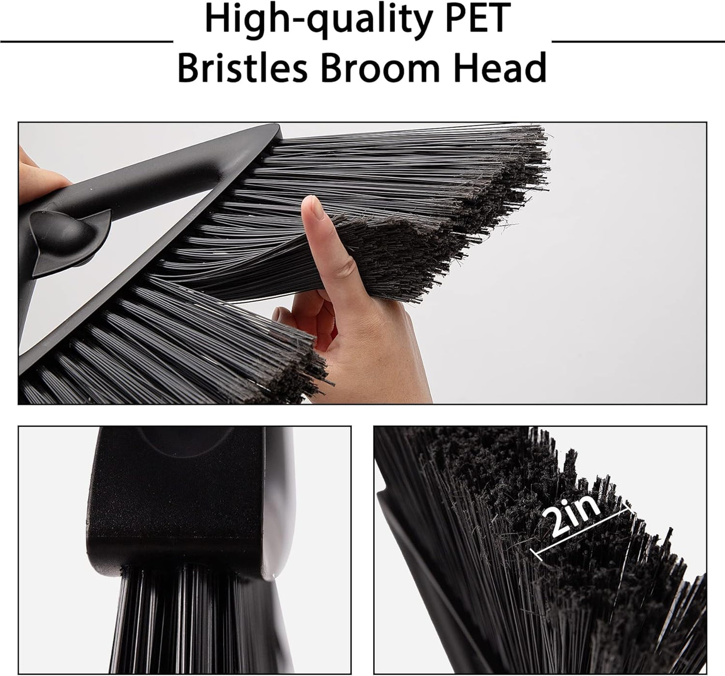 Eyliden Commercial Angle Broom and Dustpan Combo, with Long Handle, Lobby Dust Pan Sweep Set for Outdoor Garages Courtyard Sidewalks Decks Indoor Home Kitchen Room Office (Black Broom+Dustpan)