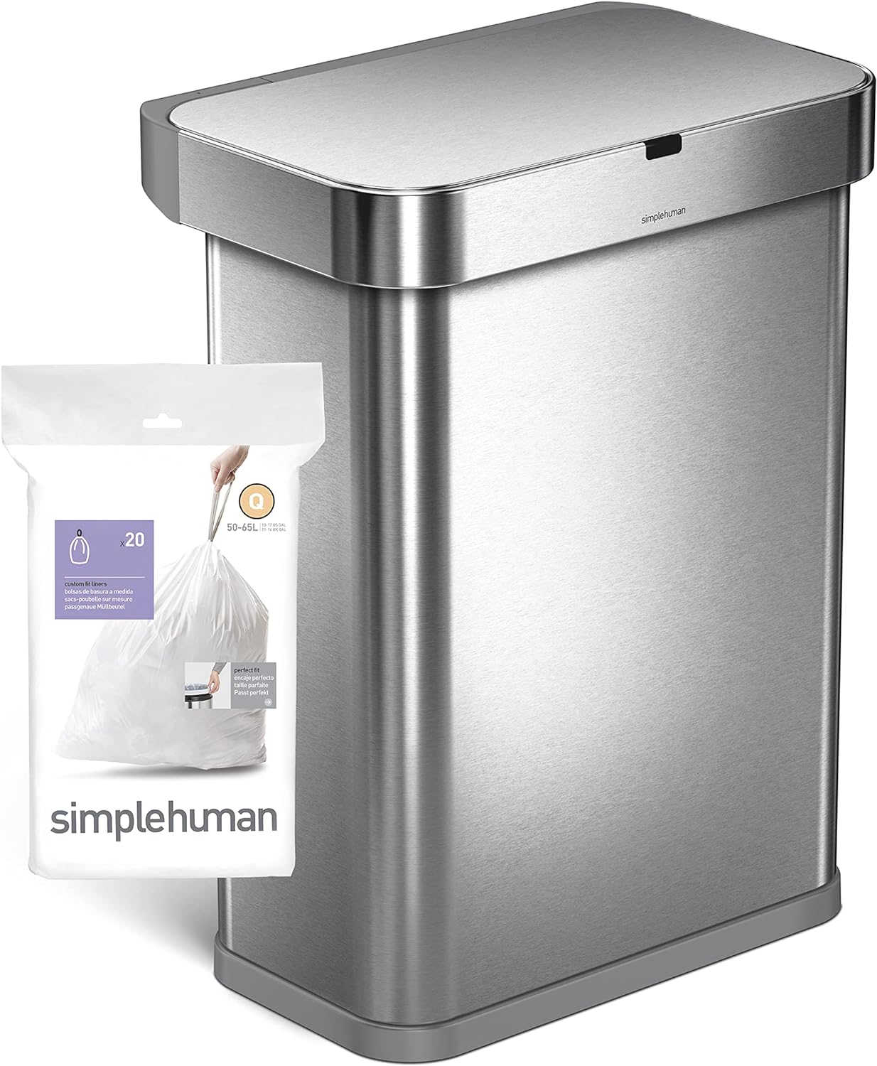 simplehuman Code Q 100 Count, Dispenser Pack Custom Fit Liners, Drawstring Trash Bags, 50-65 Liter / 13-17 Gallon, White