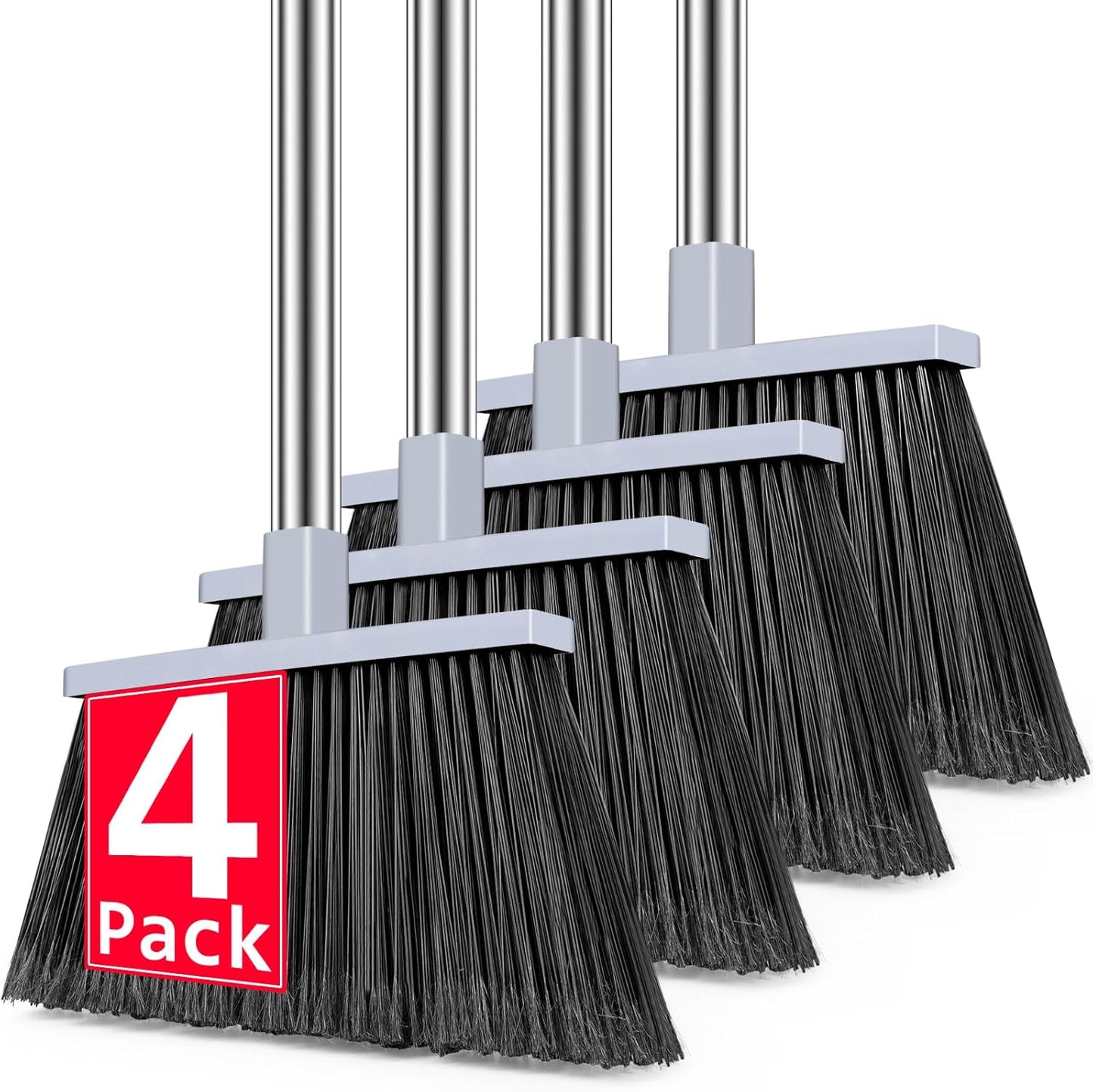 4 Pack Heavy Duty Broom Outdoor, 58" Long Stainless Steel Handle, Hard Bristle Angle Broom for Floors，Commercial & Industrial Broom for Sweeping Indoor, Garage, Kitchen