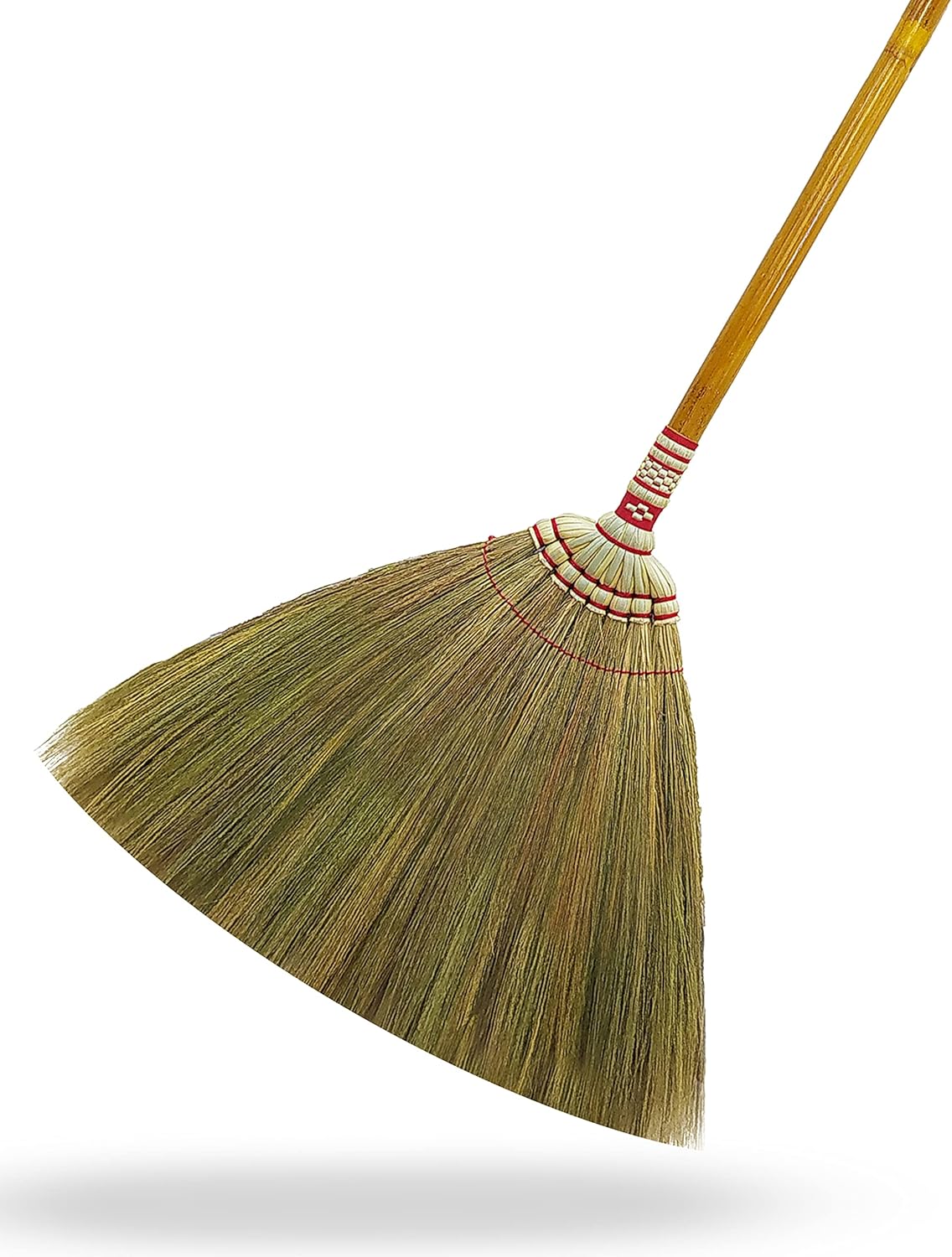 Indoor Grass Broom 40 Inch with Bamboo Handled Brooms for Floor Cleaning, Smooth & Hard Floor - Sweeping Tool Unique Handmade Craft Broom Design for Home, Kitchen, Office, Courtyard, Tiled Floor