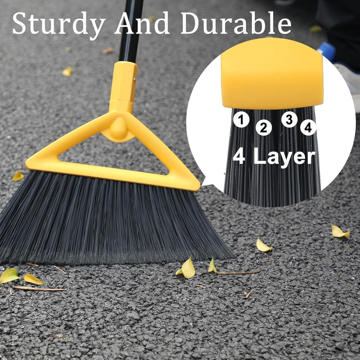 3PCS Outdoor Indoor Broom, Brooms for Sweeeping Indoor, Heavy-Duty Kitchen Broom with Long Pole, Angle Broom for Garages Restaurant Courtyard Office Lobby Sweep Dust (Black-White-Yellow)