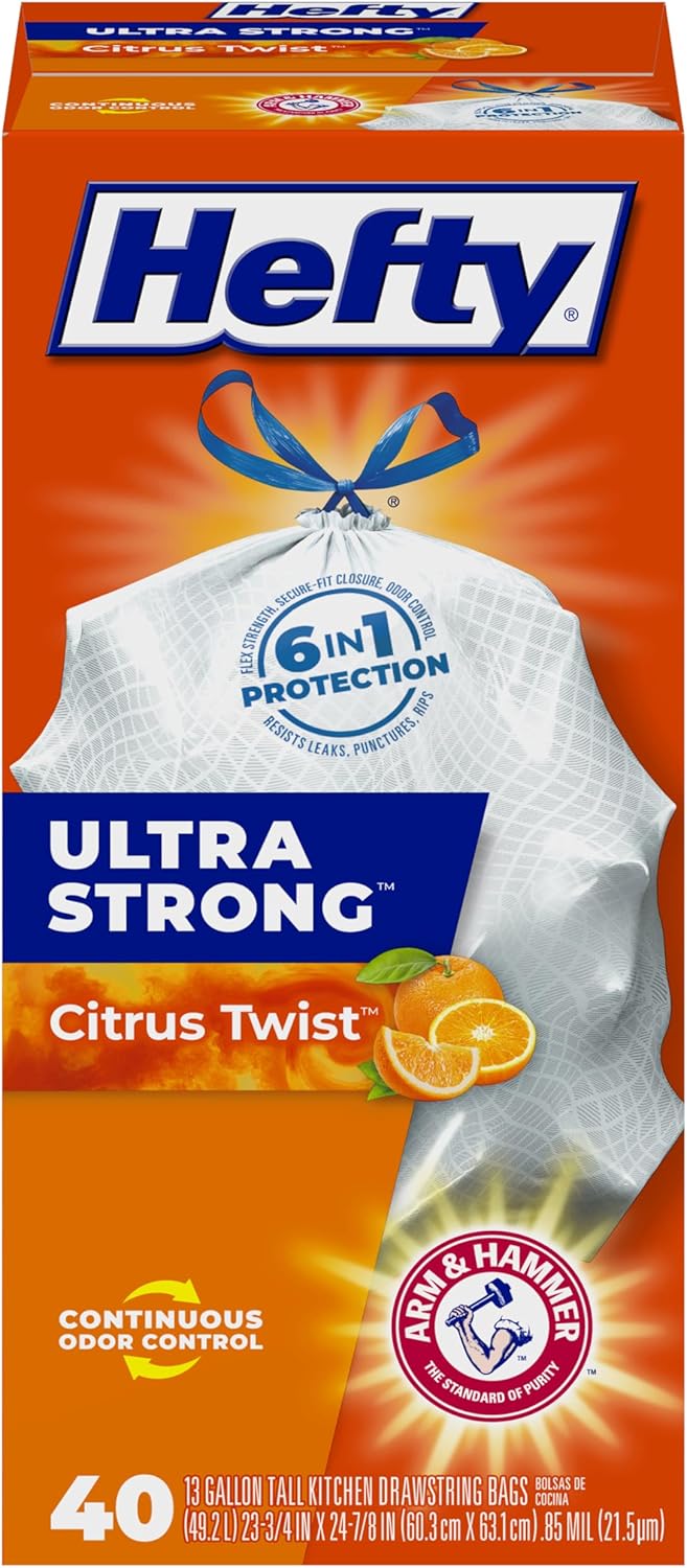 Hefty Ultra Strong Tall Kitchen Trash Bags, Lavender & Sweet Vanilla Scent, 13 Gallon, 80 Count